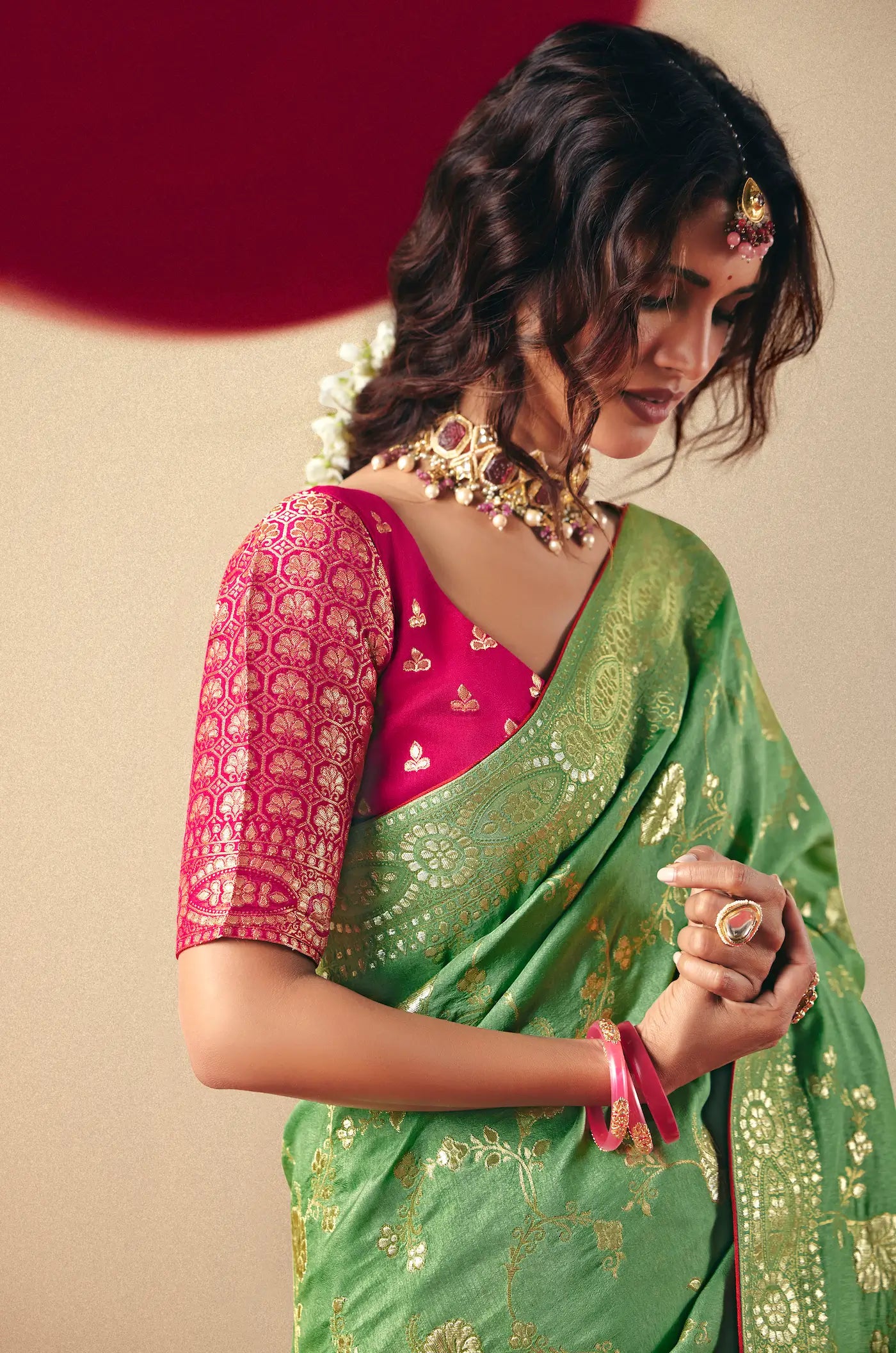 Pastel Green Viscose Zari Weaving Saree - qivii