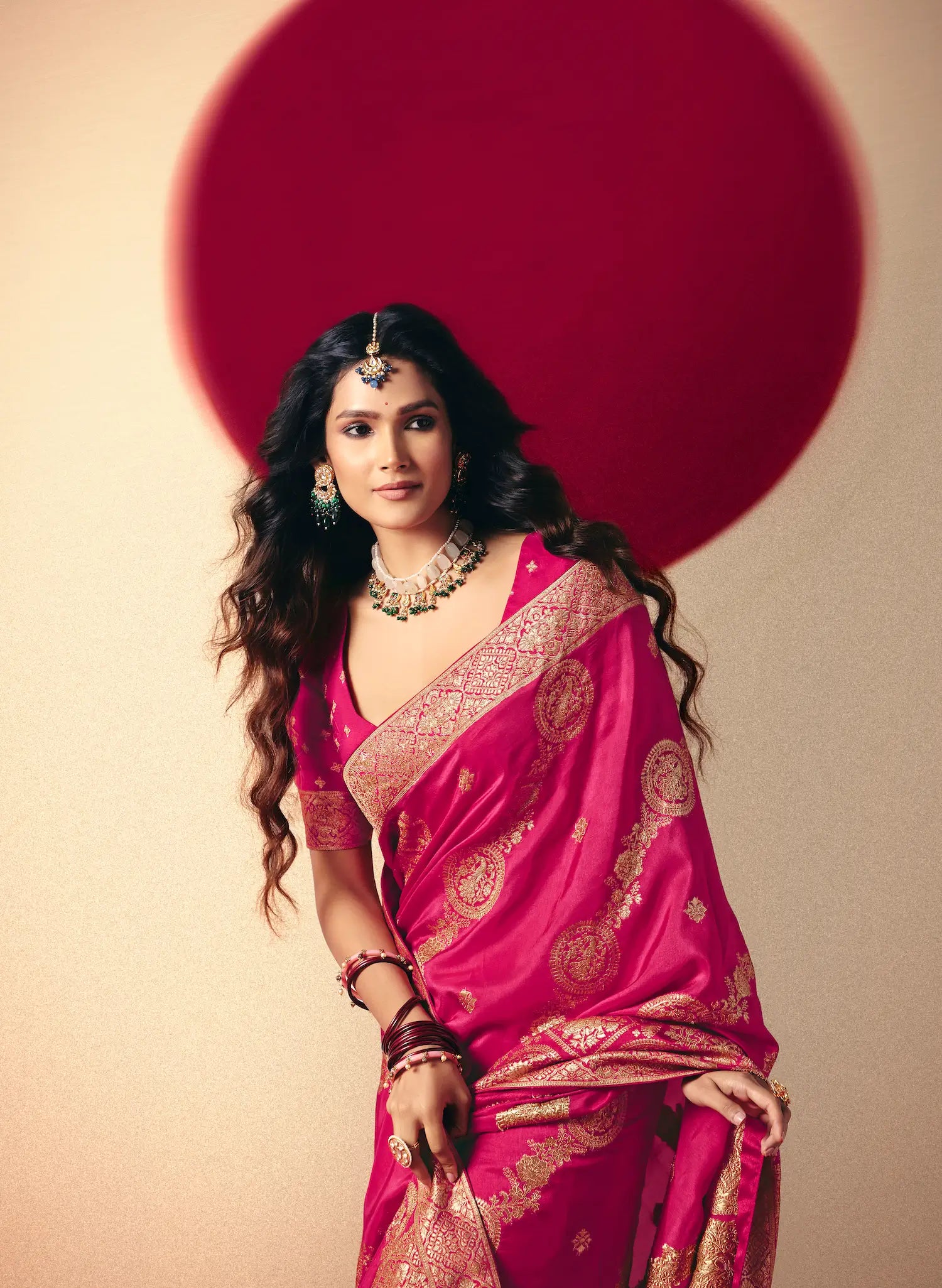 Pinkish Red Viscose Zari Weaving Saree - qivii