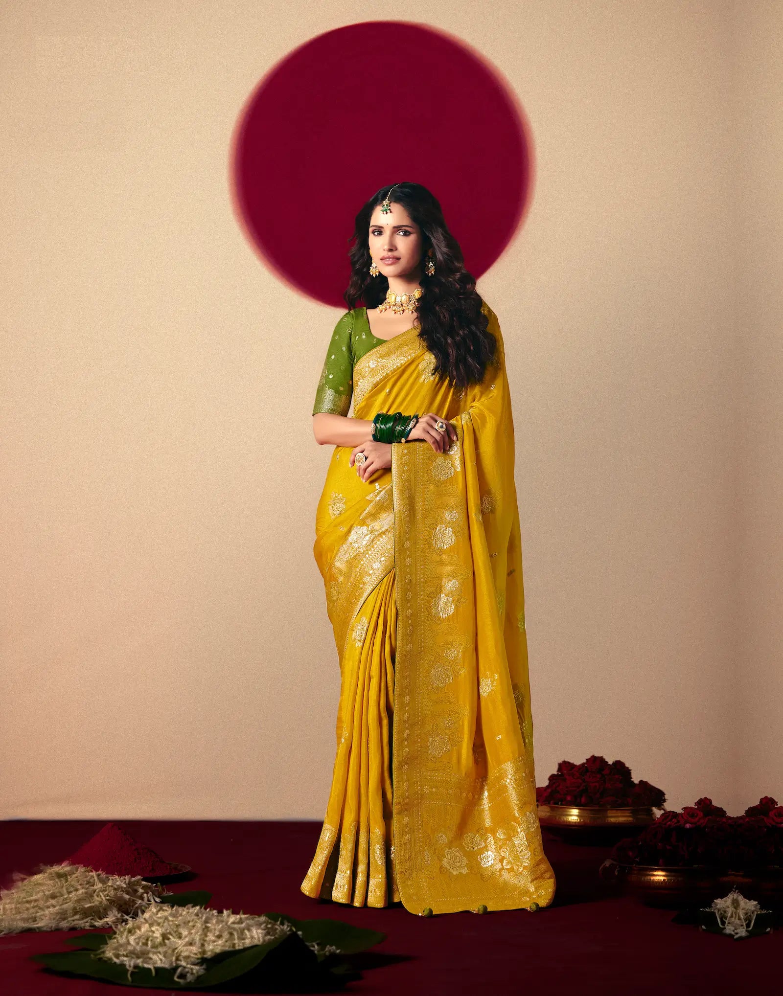 Mustard Viscose Zari Weaving Saree - qivii