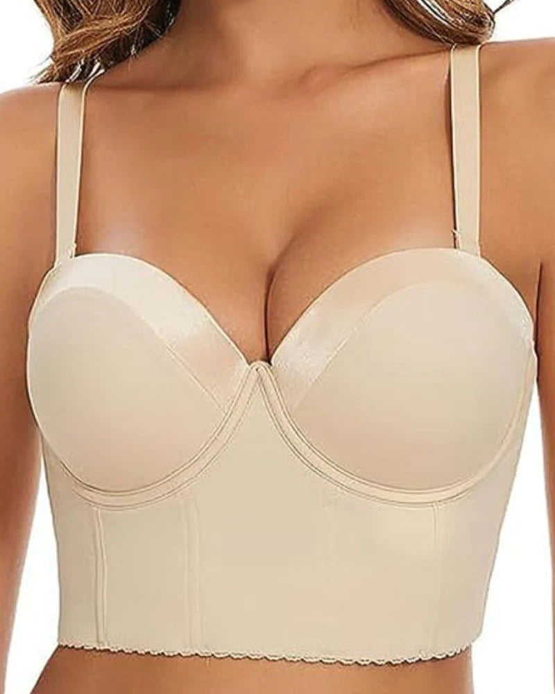Non-Slip Strapless Bra for Women with Low Back and Long Multi-way Push-up Bra - By Qivii