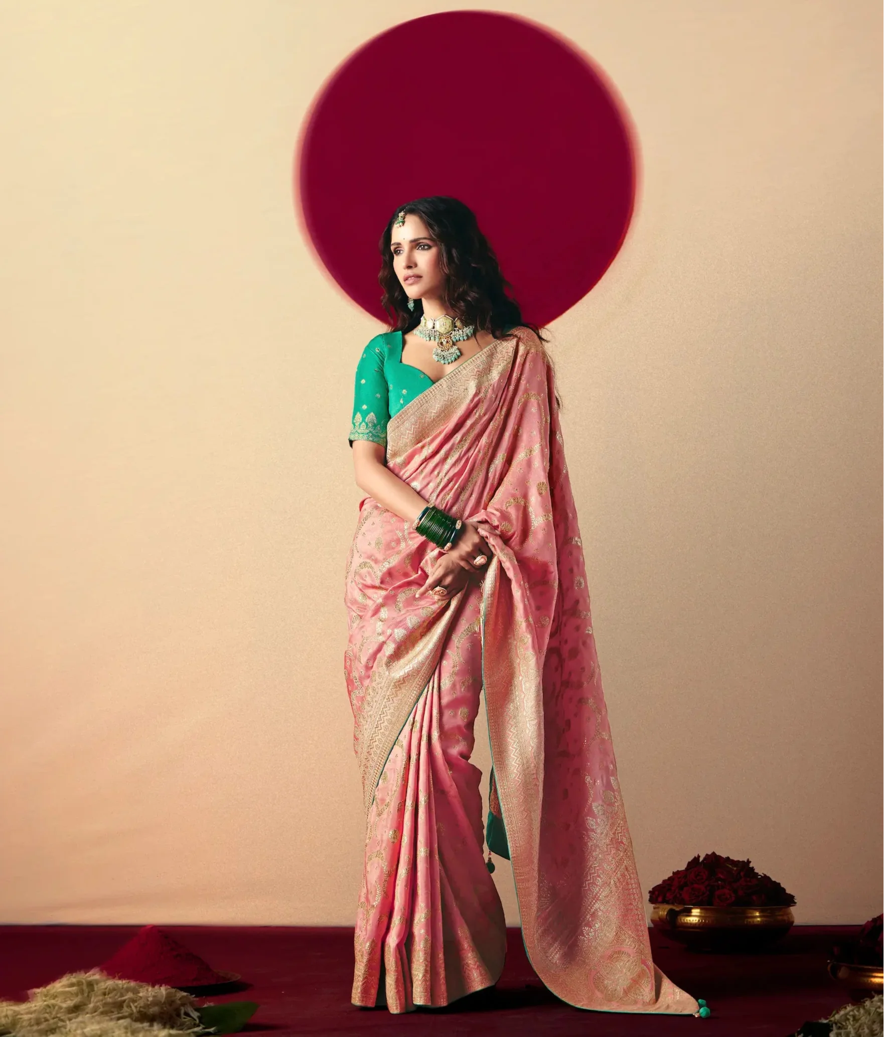 Sweet Pink Viscose Zari Weaving Saree - qivii