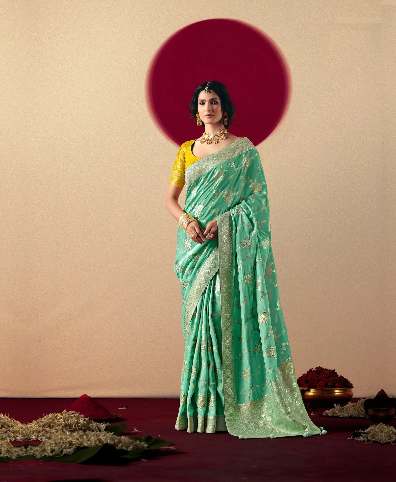 Turquoise Blue Viscose Zari Weaving Saree - qivii