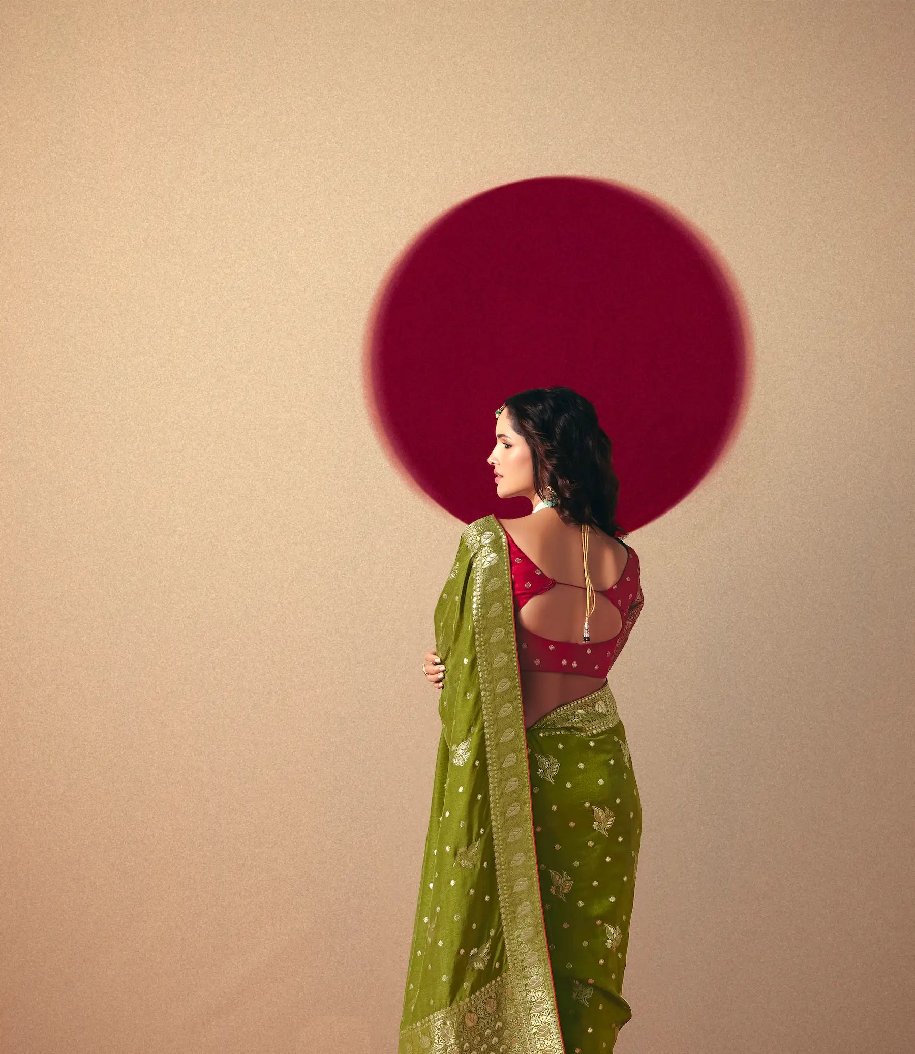 Olive Green Viscose Zari Weaving Saree - qivii