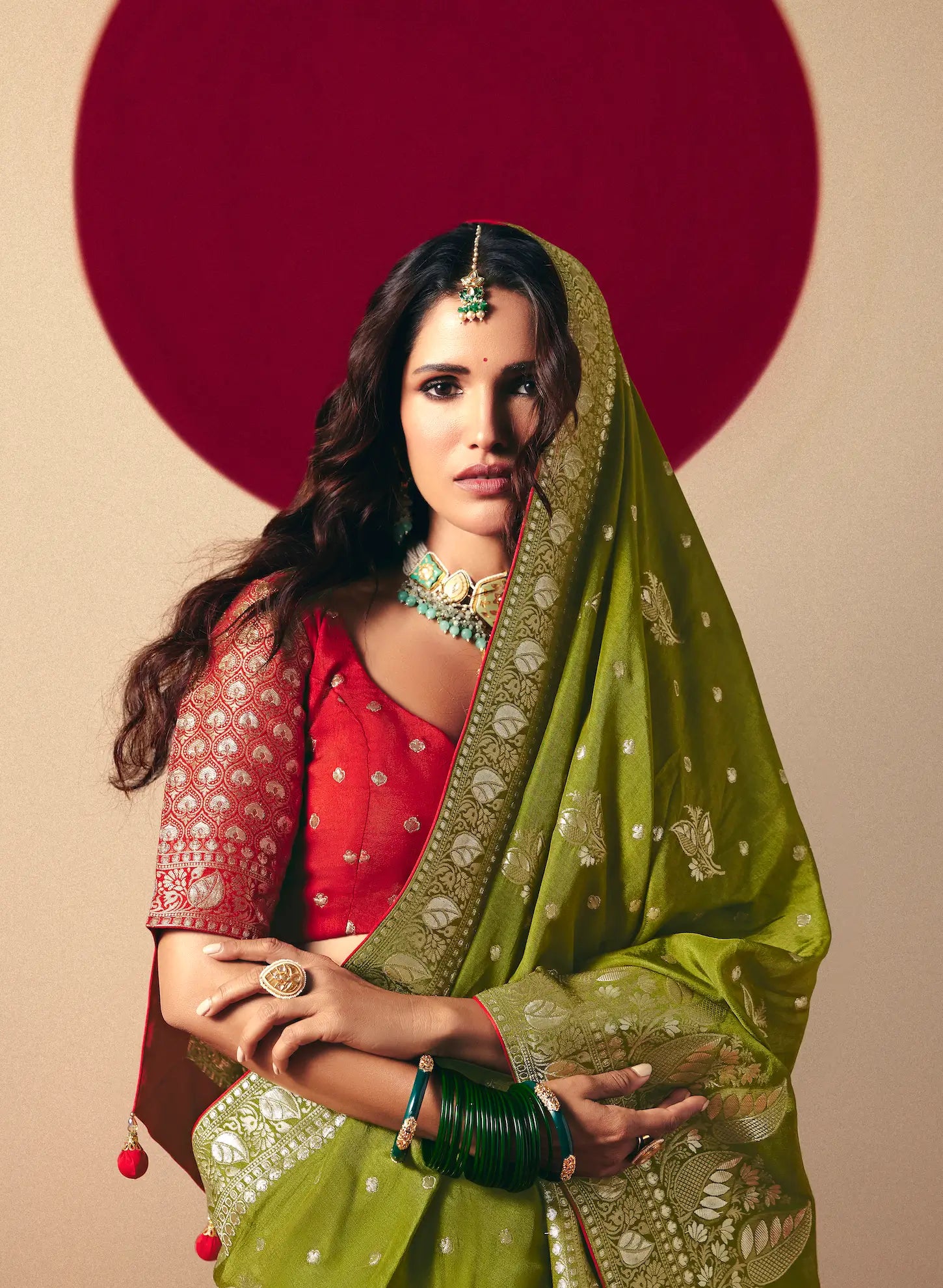 Olive Green Viscose Zari Weaving Saree - qivii