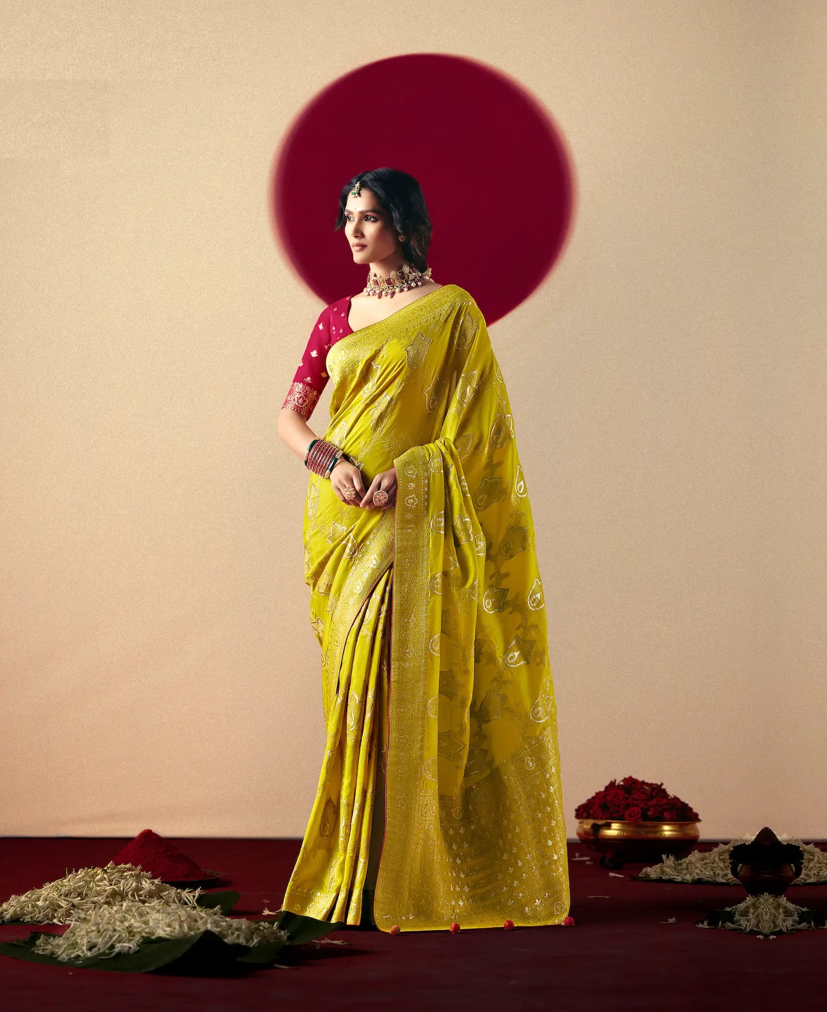Fuel Yellow Viscose Zari Weaving Saree - qivii