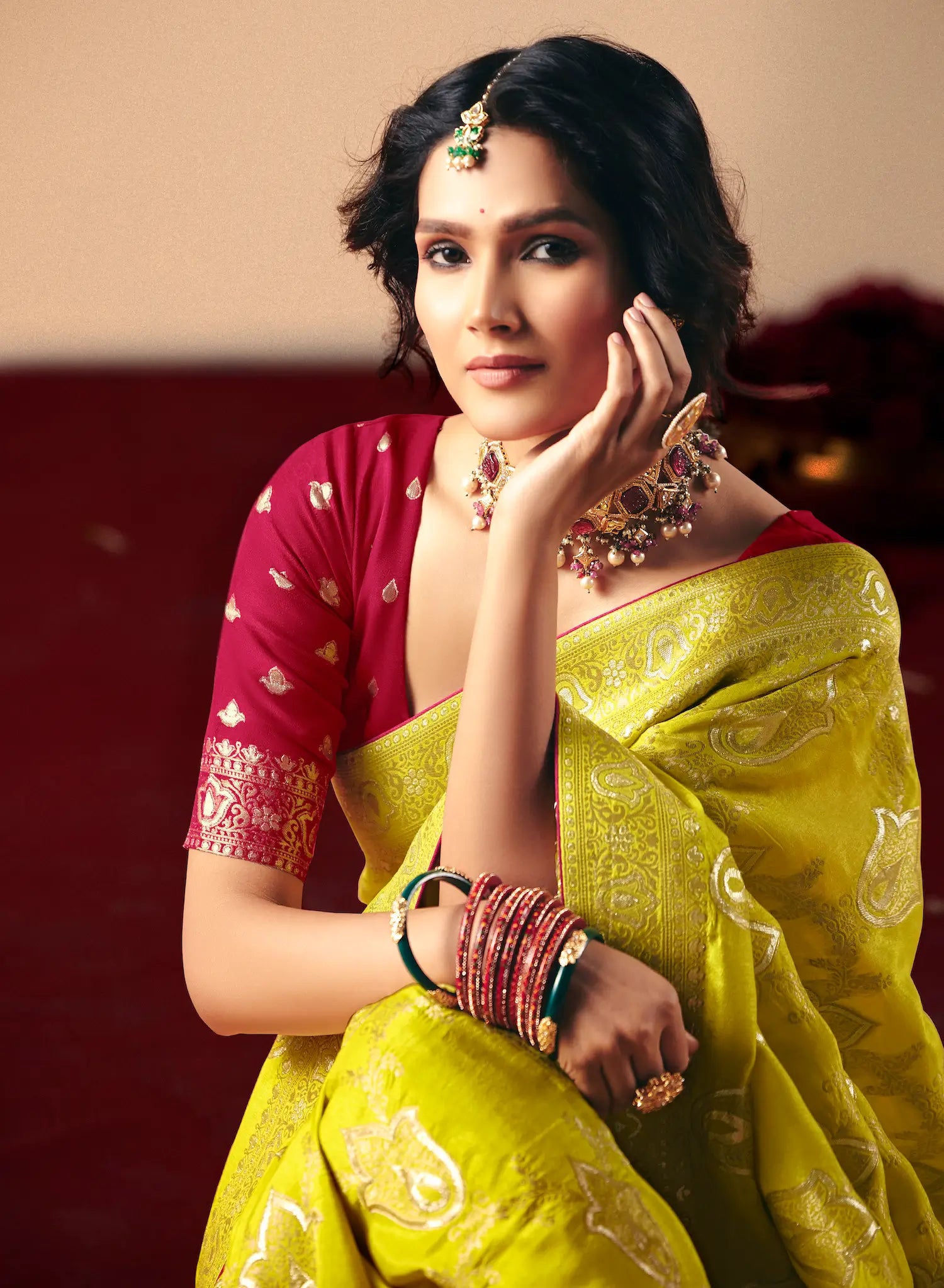Fuel Yellow Viscose Zari Weaving Saree - qivii