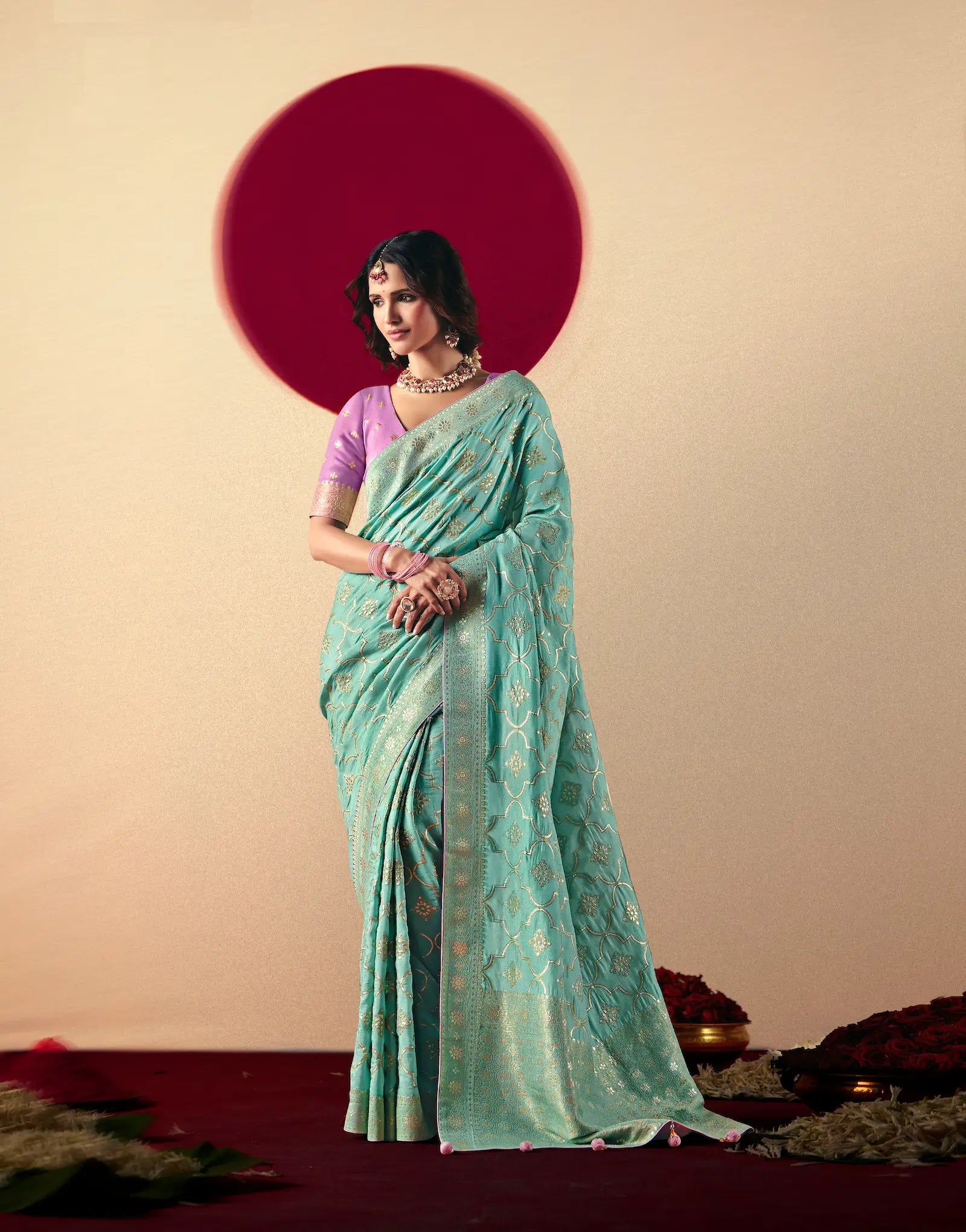 Aqua Blue Viscose Zari Weaving Saree - qivii
