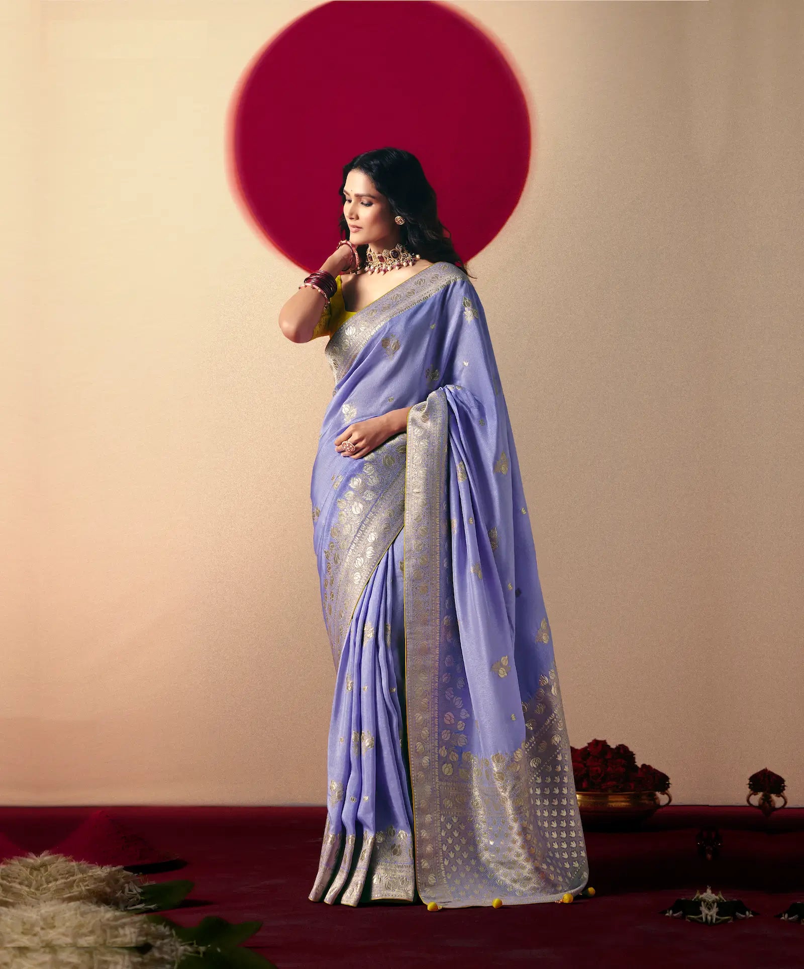Dusty Lavender Viscose Zari Weaving Saree - qivii