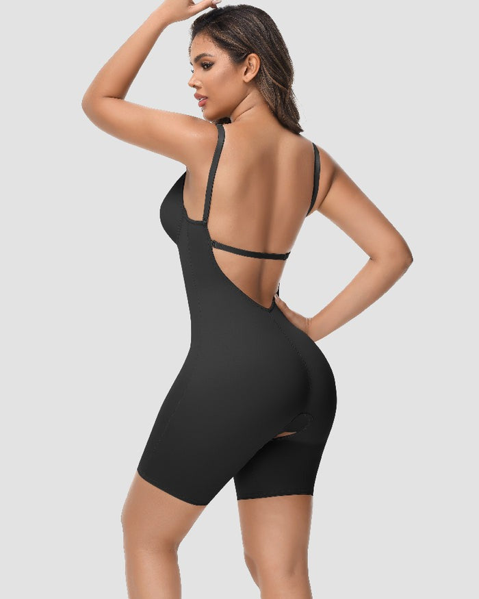 Shapshe® Women's U Plunge Strapless Tummy Control Bodysuit Low Back Built In Bra Shapewear - By Qivii