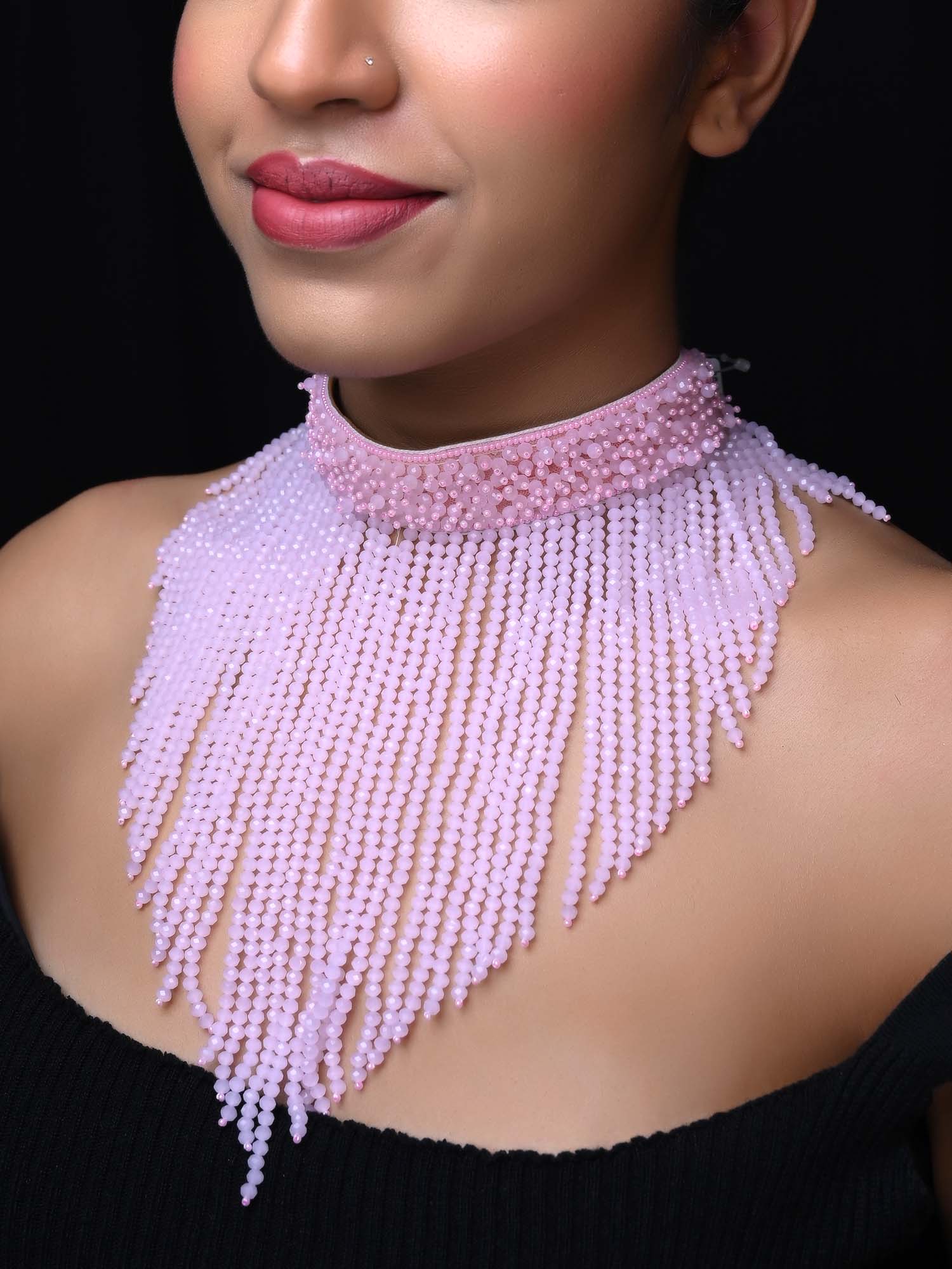 Azra Western Neckpiece With Baby Pink Beads - qivii