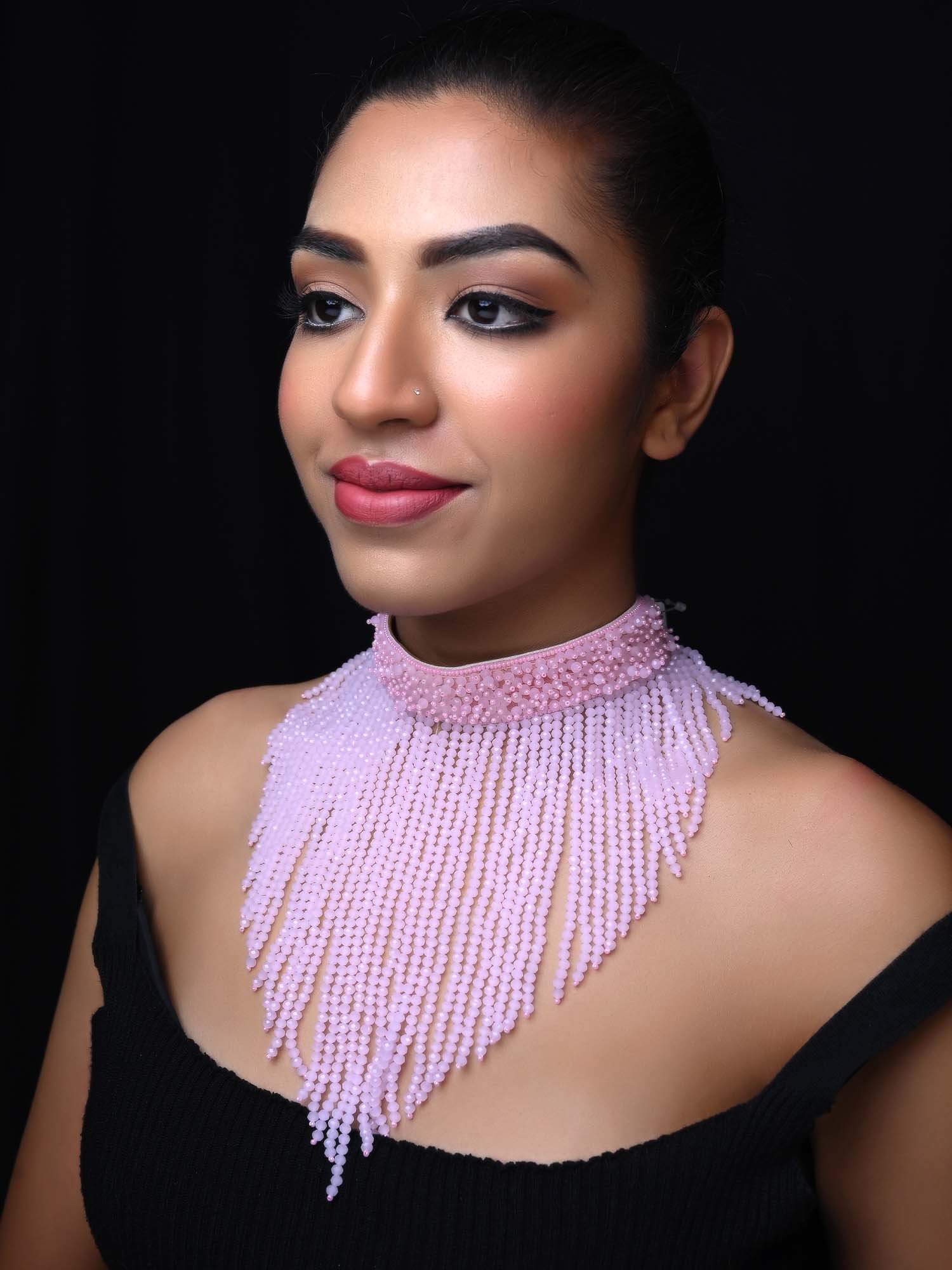 Azra Western Neckpiece With Baby Pink Beads - qivii