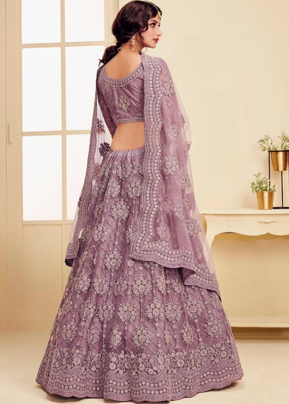 Plum Violet Soft Net Lehenga Choli with Cording Embroidery & Stone work | Ready To Wear - qivii