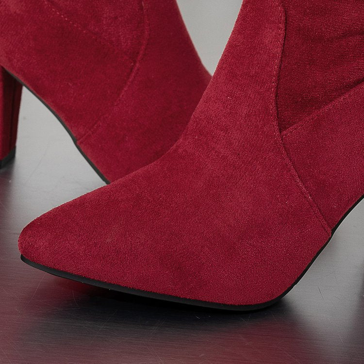Women’s Suede ChunkyEdge Knee-High Boots – Pointed Toe Chunky Heel Tall Boots (US 4–10.5)