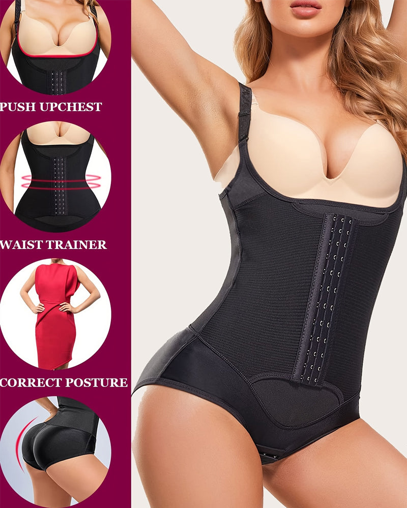Women's Waist Trainer Bodysuit Tummy Control Slim Cincher Open Bust Shapewear - By Qivii