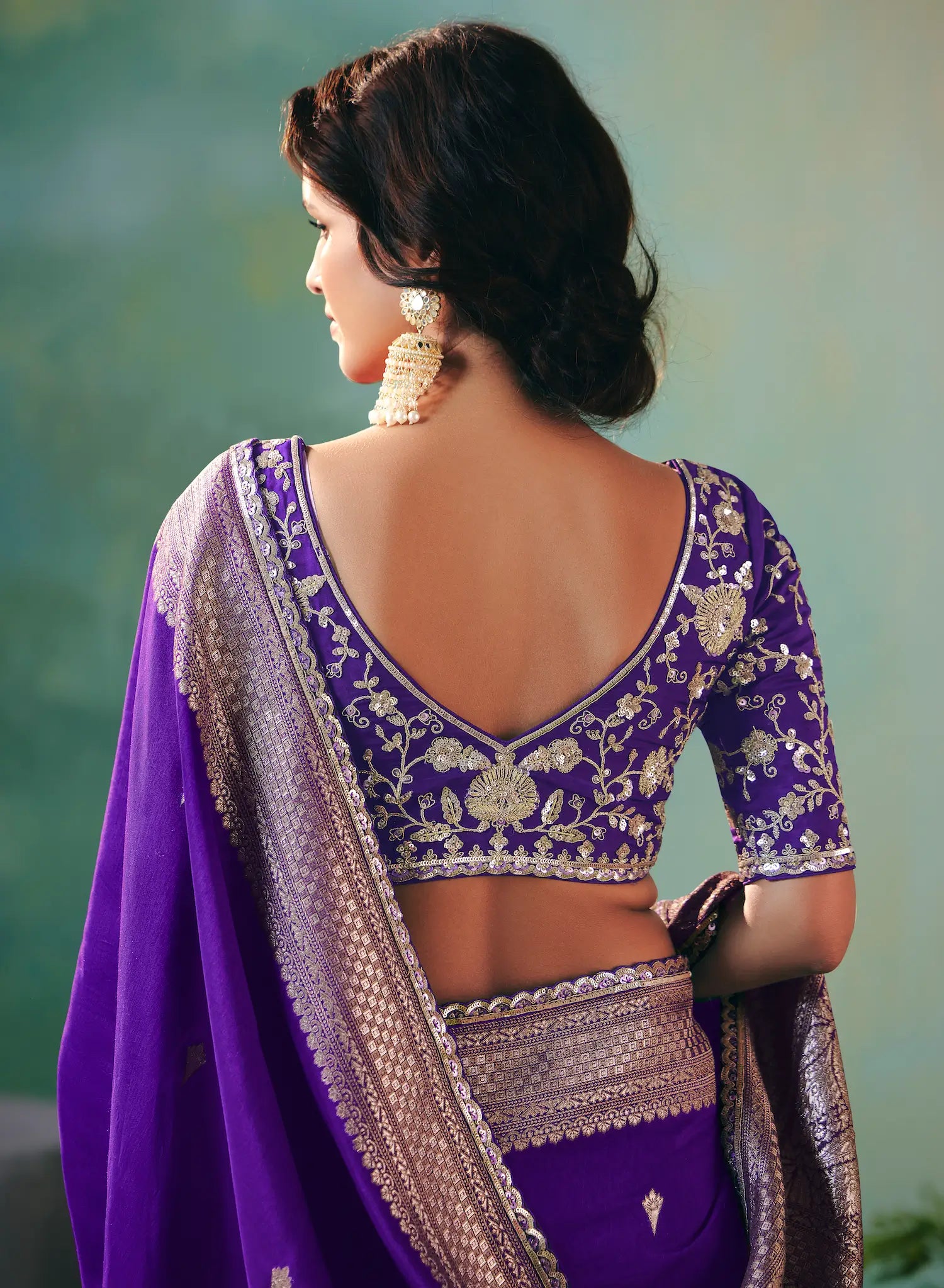 Dark Purple Dola Silk Saree With Embroidery Work Blouse - qivii