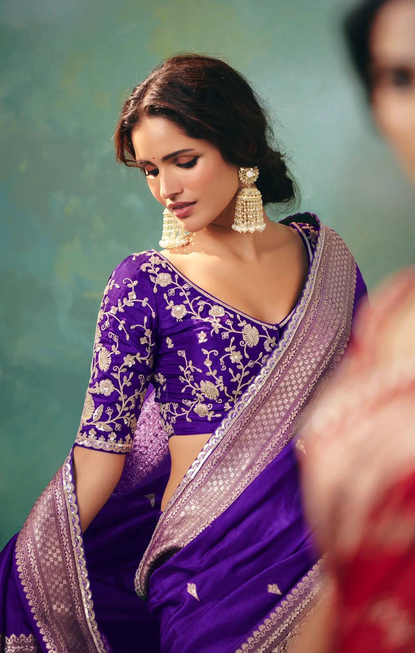 Dark Purple Dola Silk Saree With Embroidery Work Blouse - qivii