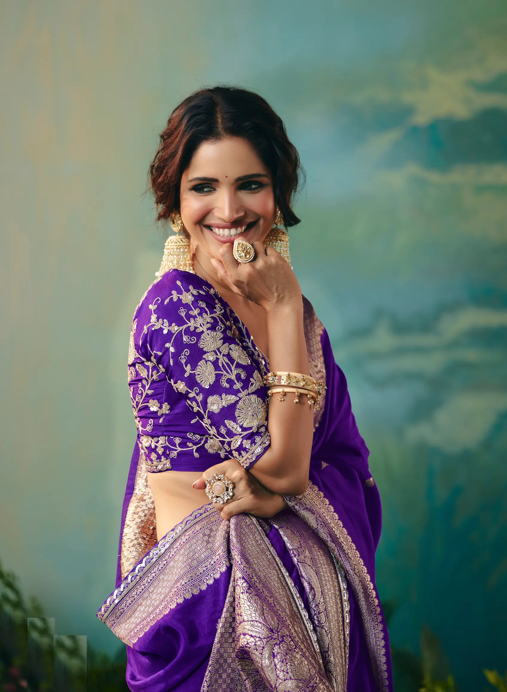 Dark Purple Dola Silk Saree With Embroidery Work Blouse - qivii