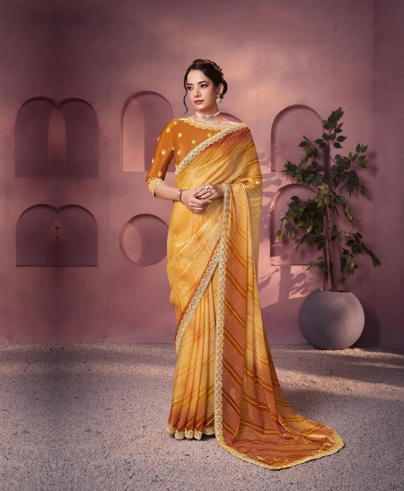Dusty Orange Satin Silk Saree With Hand Work & Embroidery - qivii