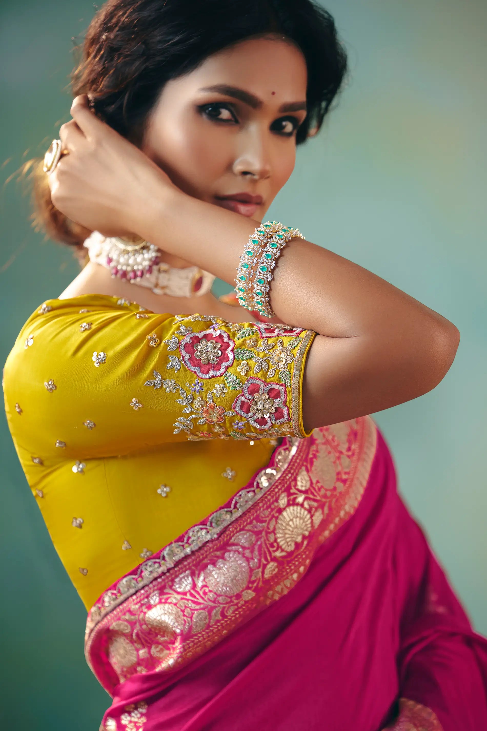 Hot Pink Dola Silk Saree With Embroidery Work Blouse - qivii