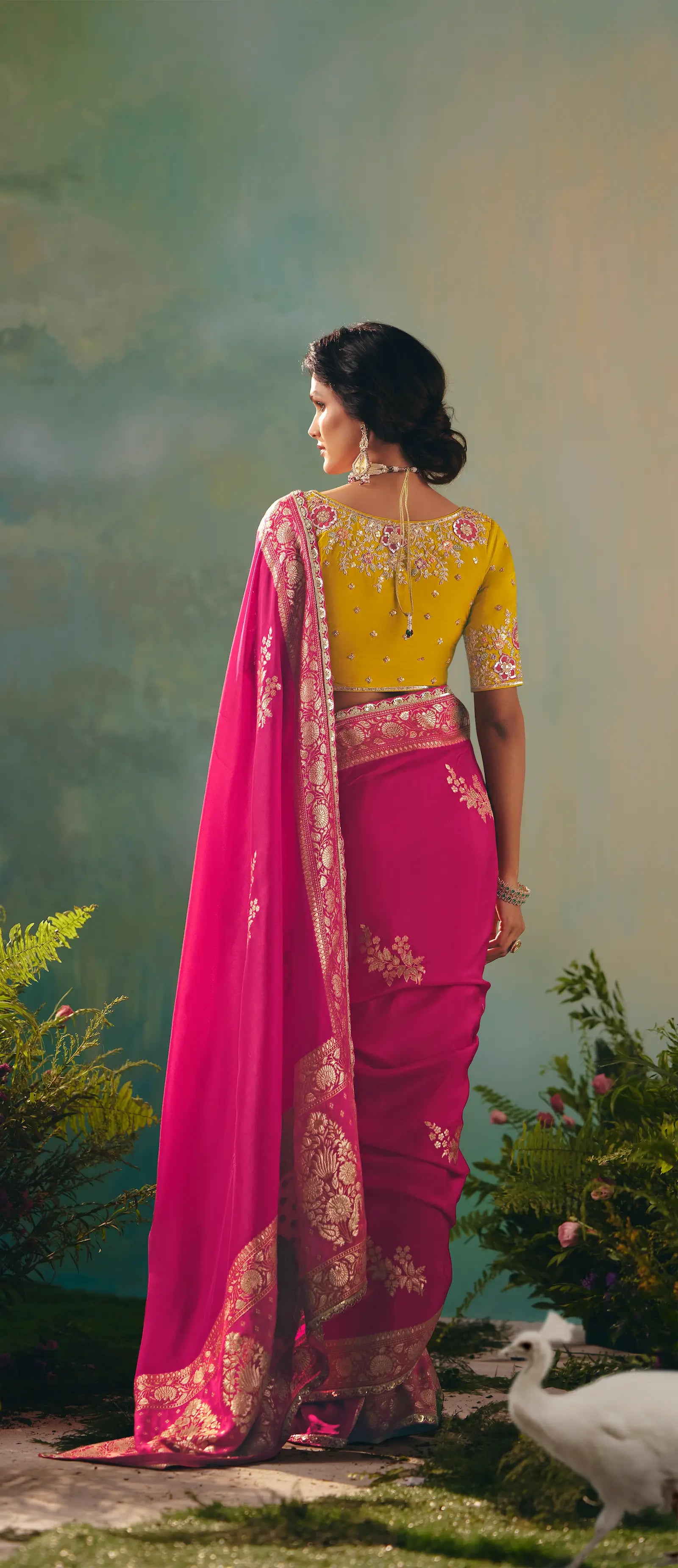 Hot Pink Dola Silk Saree With Embroidery Work Blouse - qivii