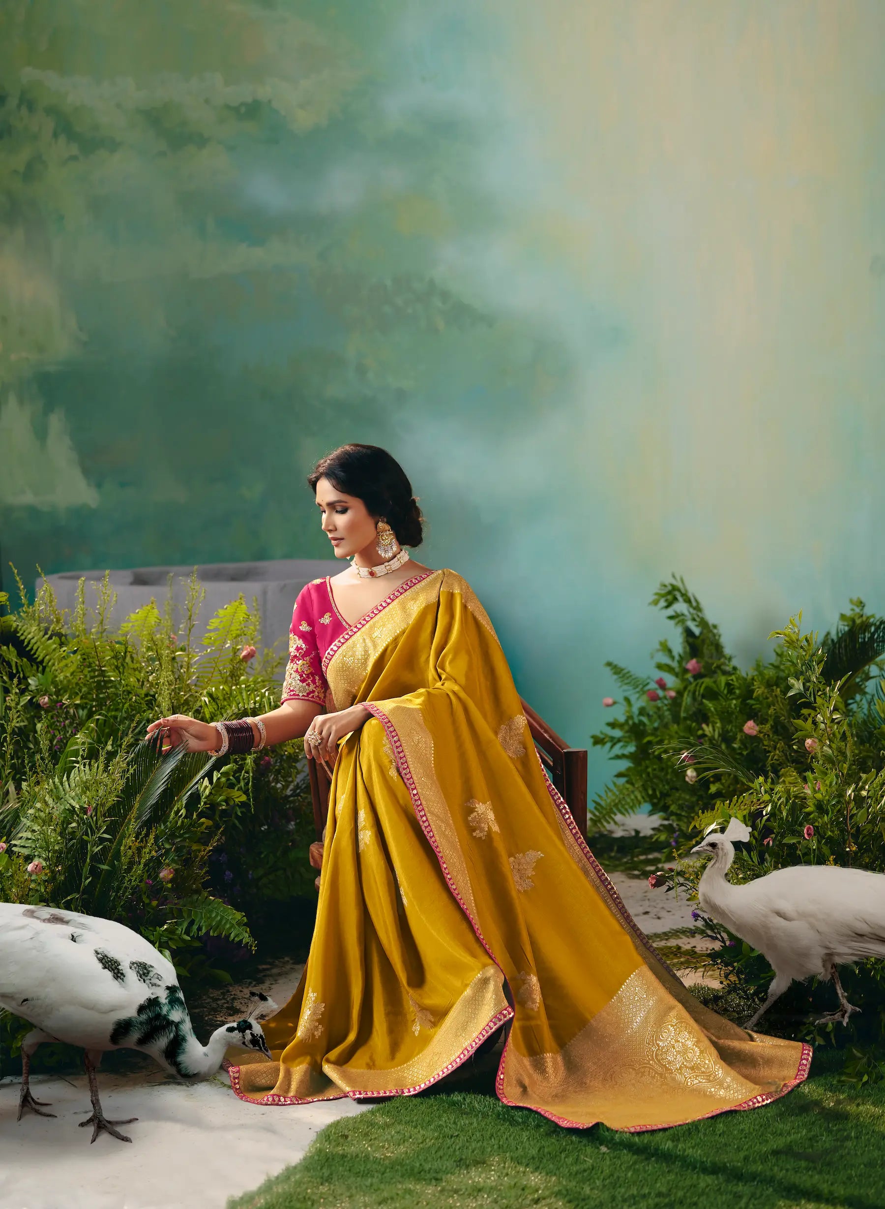 Bee Yellow Dola Silk Saree With Embroidery Work Blouse - qivii