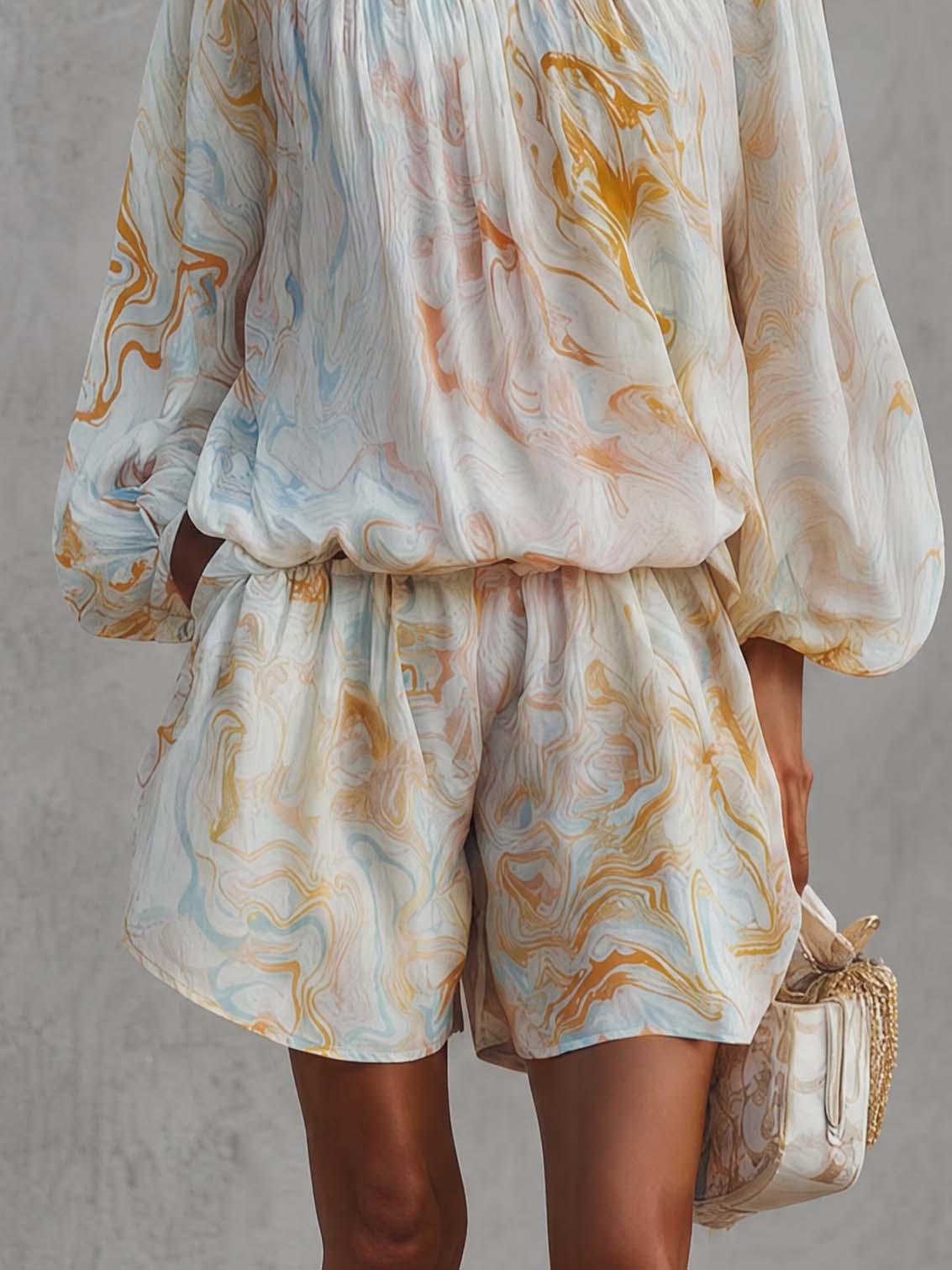 Elegant Urban Print White Chiffon Set - By Qivii