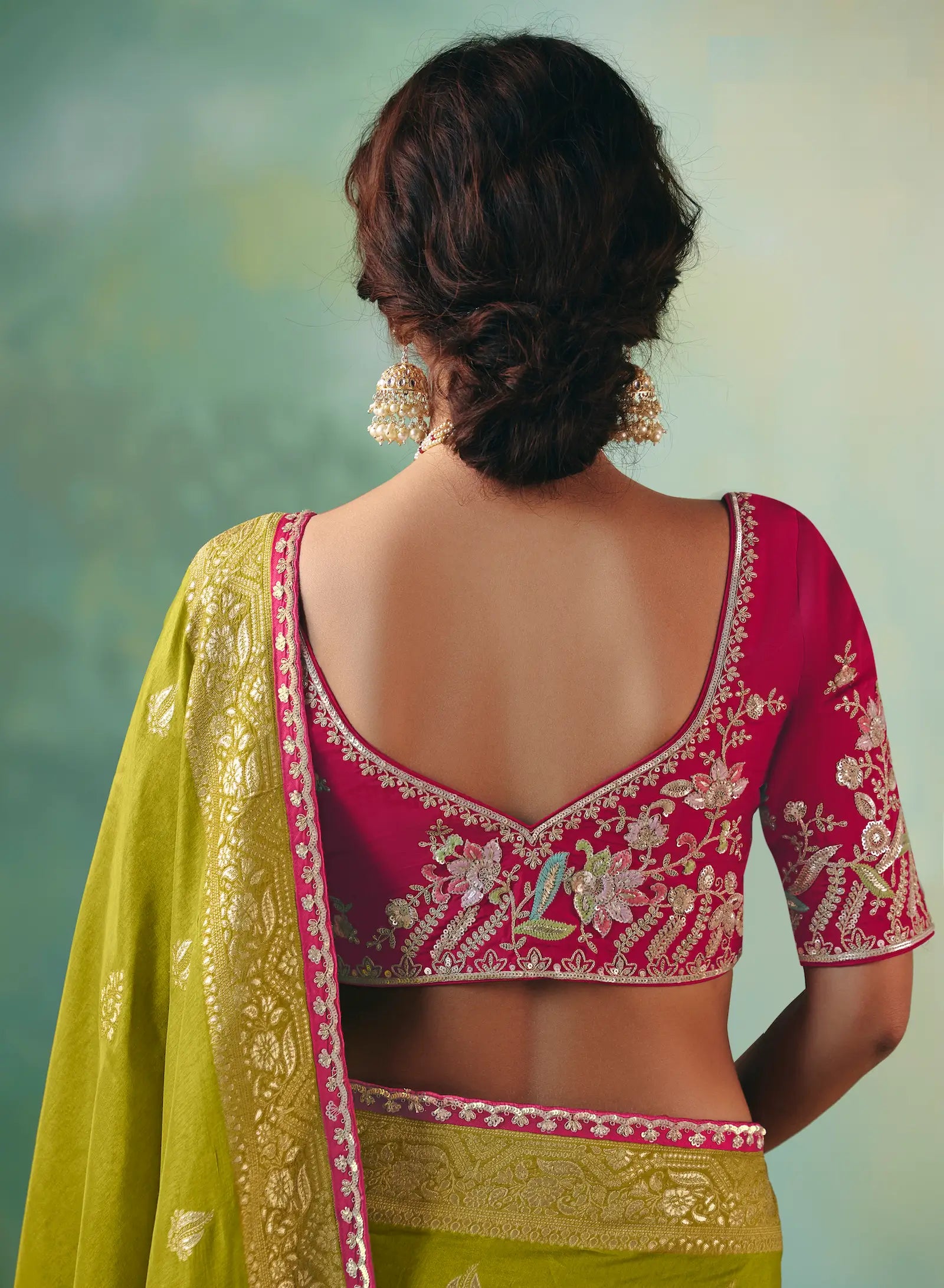 Olive Green Dola Silk Saree With Embroidery Work Blouse - qivii