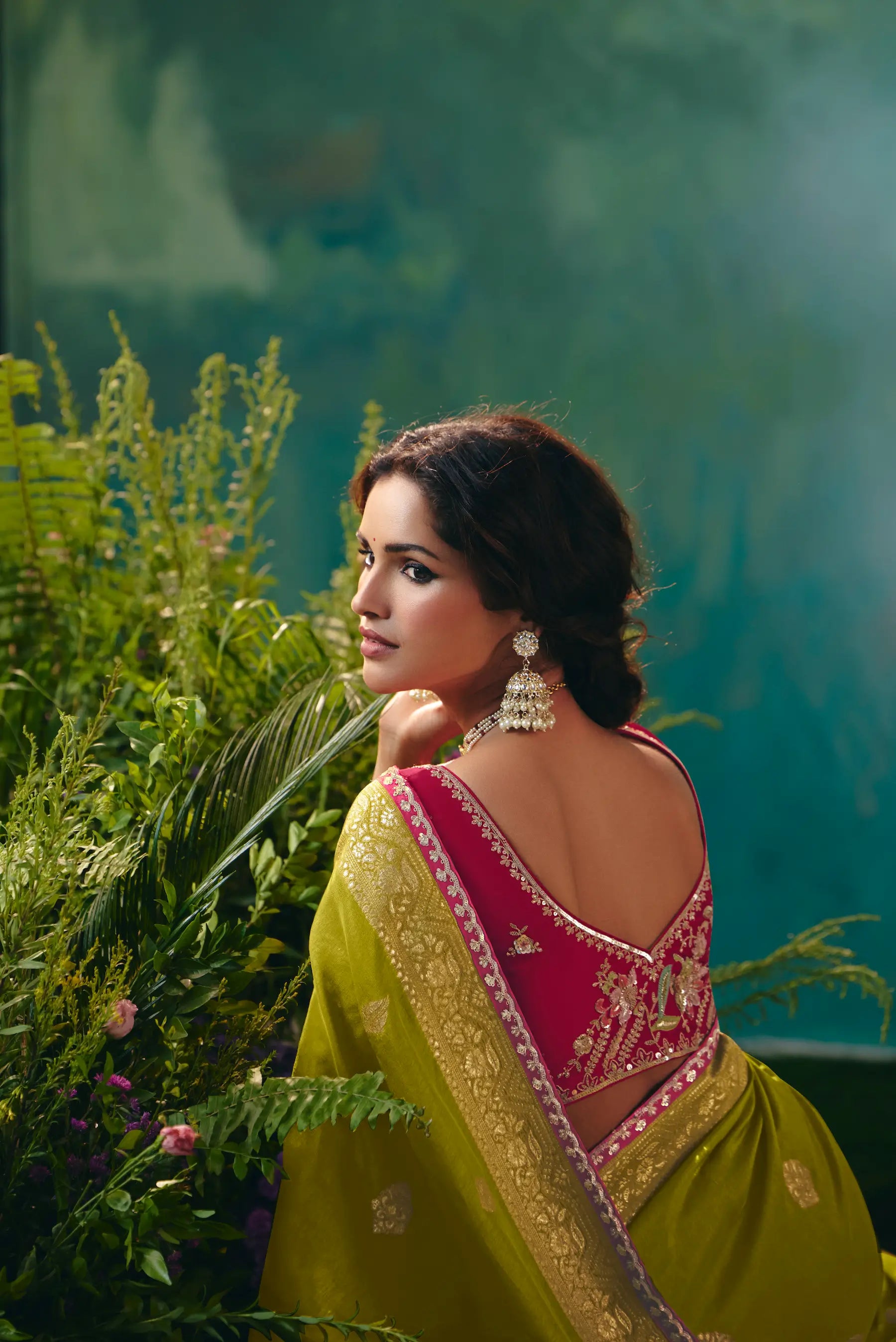 Olive Green Dola Silk Saree With Embroidery Work Blouse - qivii