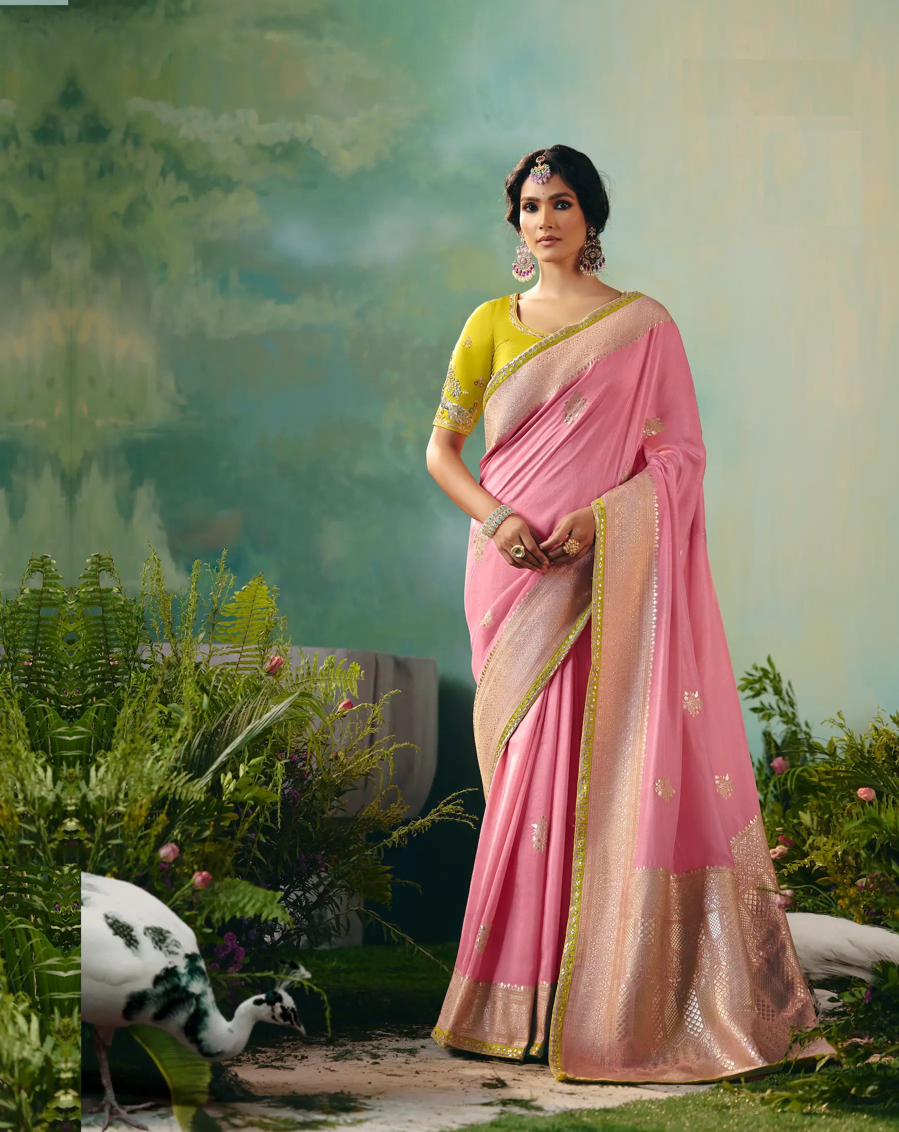 Salmon Pink Dola Silk Saree With Embroidery Work Blouse - qivii