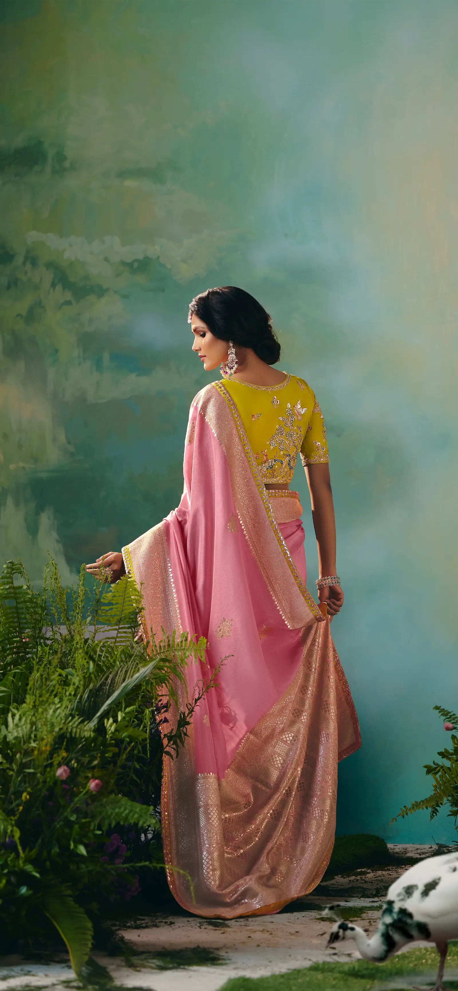 Salmon Pink Dola Silk Saree With Embroidery Work Blouse - qivii