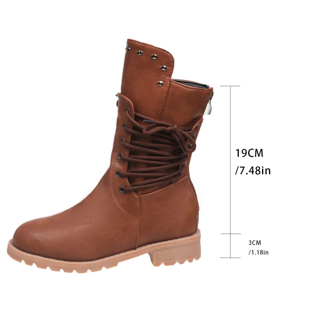 Women's Rivet Roma Boots - Side Lace Chunky Heel Mid Calf Boots (US 4-10.5)