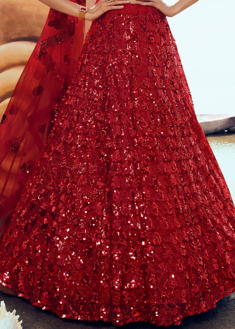 Candy Red Soft Net Designer Lehenga Choli with overall Sequins work | Ready To Wear - qivii