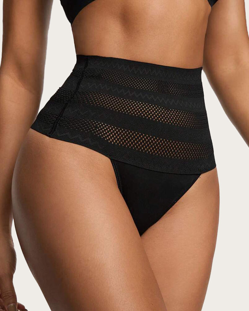 Women's High Waist Shaping Thong Breathable Tummy Control Shapewear Panty - By Qivii