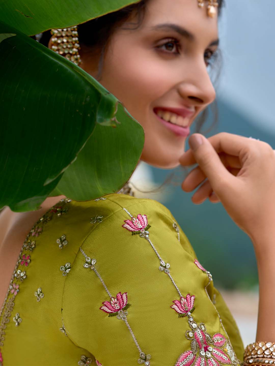 Limegreen Shade Heavy Designer Embroidered Patchwork Silk Semi Stitched Lehenga Choli - qivii