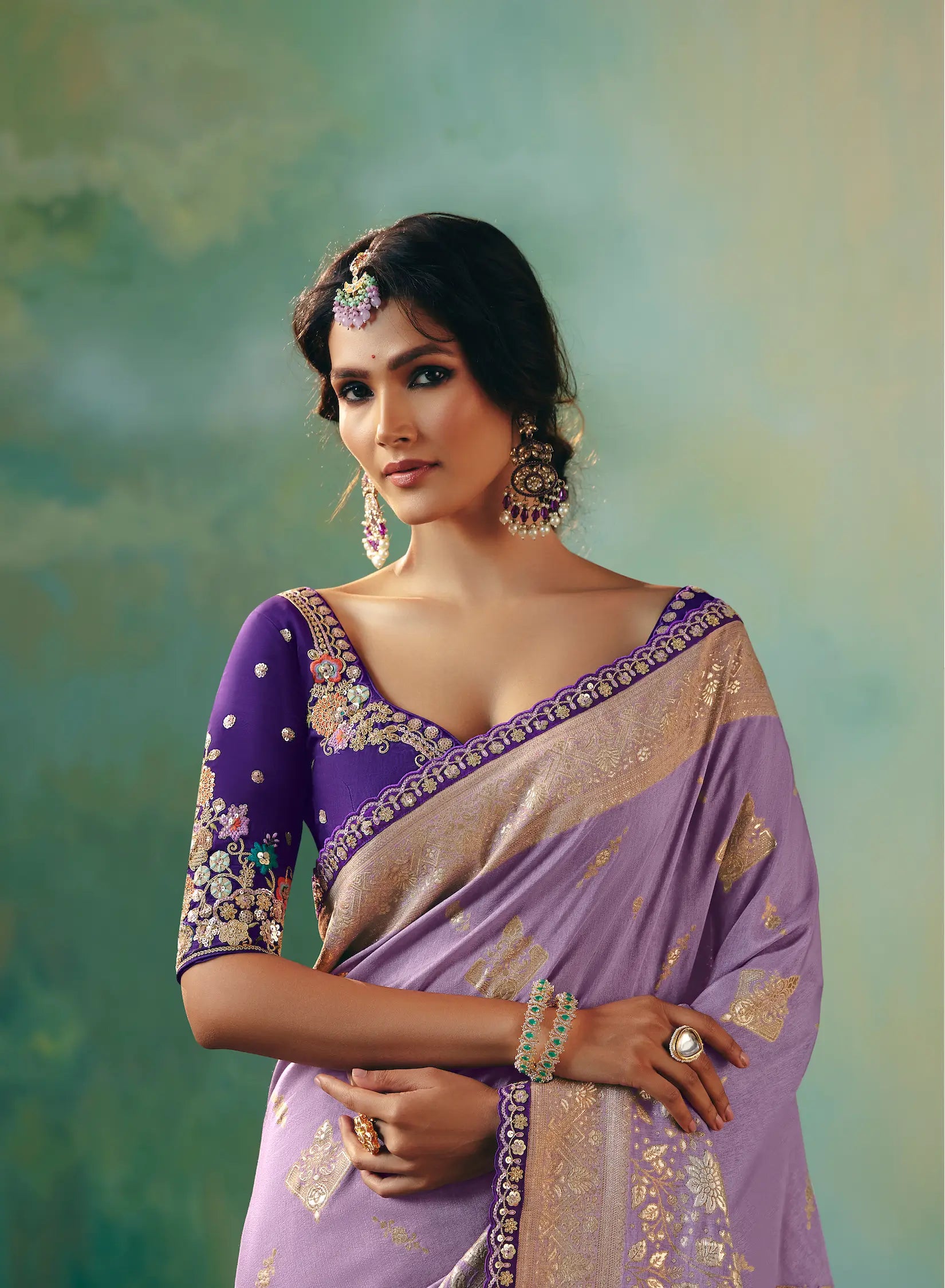 Dark Lilac Dola Silk Saree With Embroidery Work Blouse - qivii