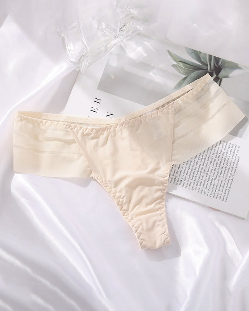 Women's Sexy Striped Ice Silk Panties Seamless Low Waist Breathable Thong - By Qivii