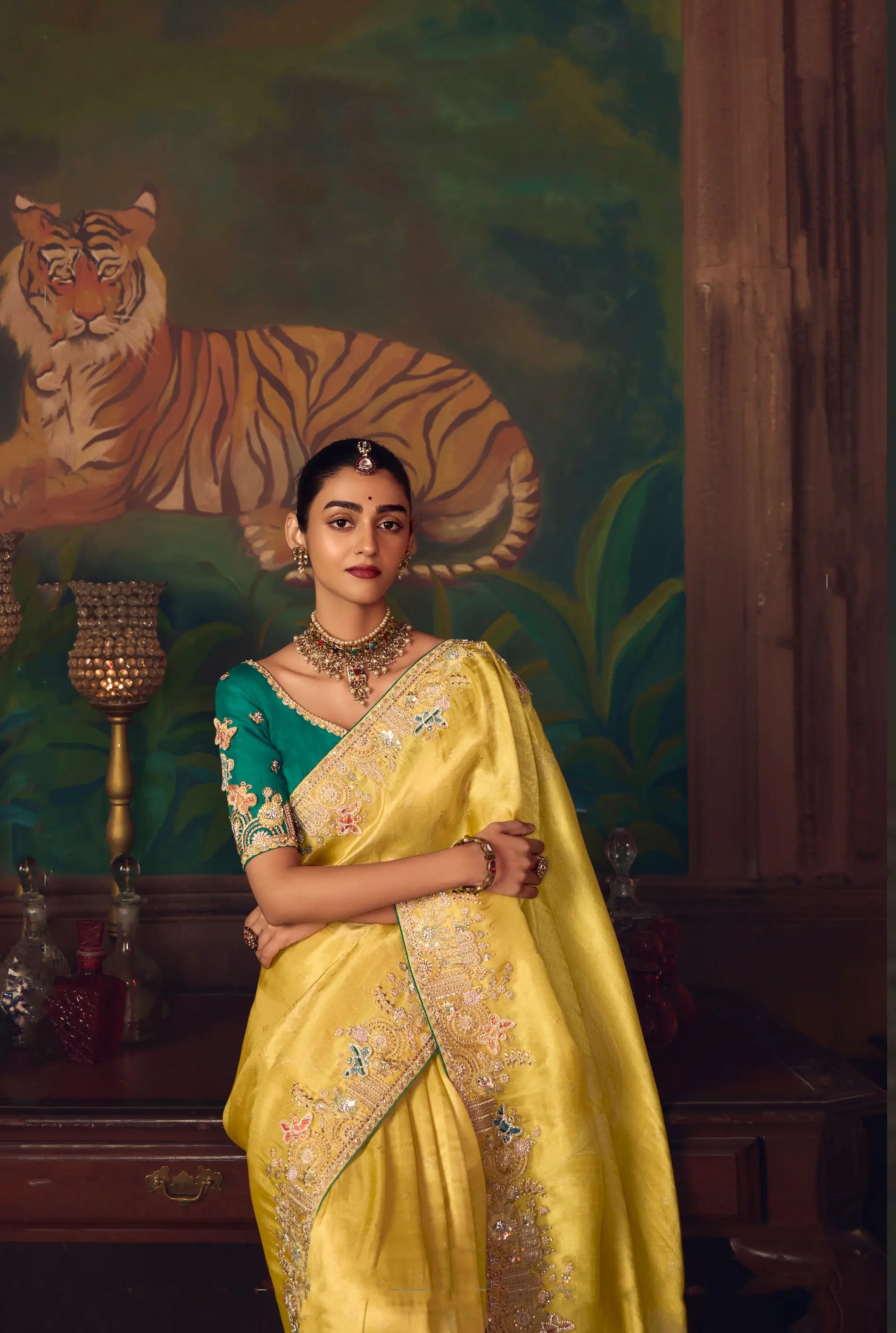 Classic Yellow Heavy Embroidery & Handwork Silk Saree