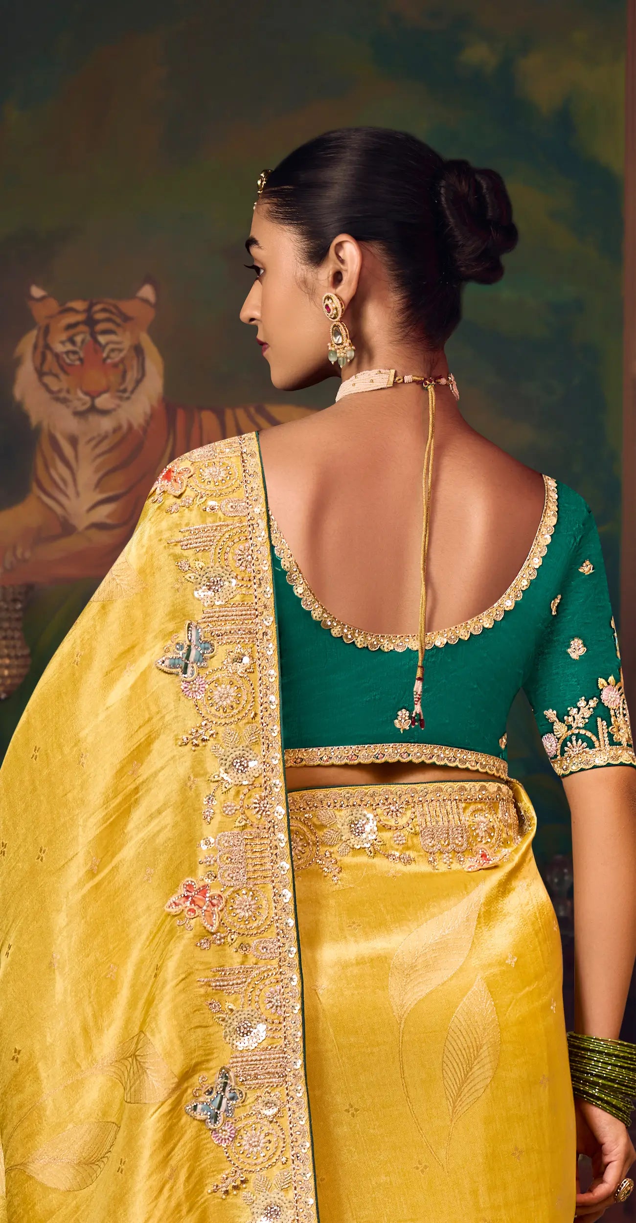 Classic Yellow Heavy Embroidery & Handwork Silk Saree