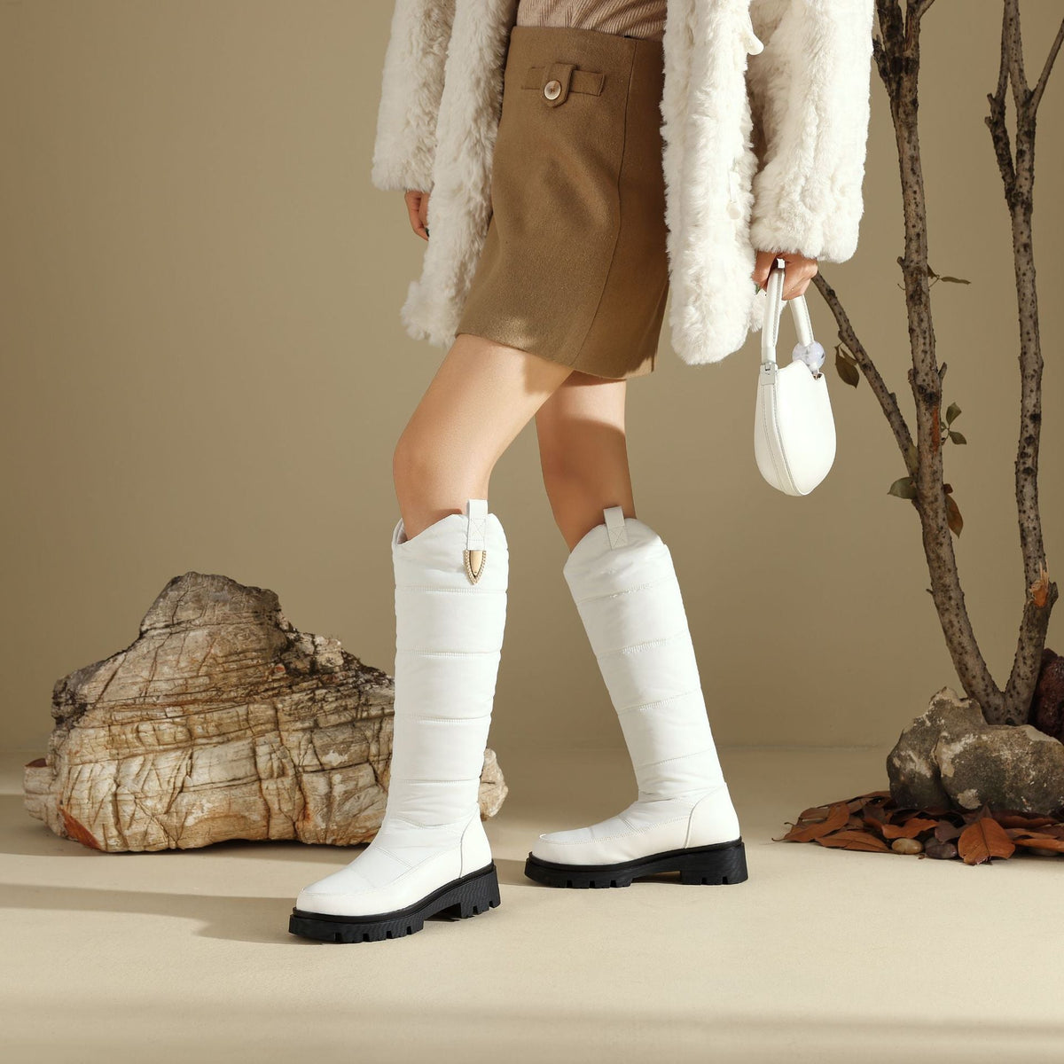 Women's Monroe Knee-High Boots - Waterproof Quilted Winter Boots with Plush Faux Fur Lining & Chunky Rocker Sole (US 4-11)
