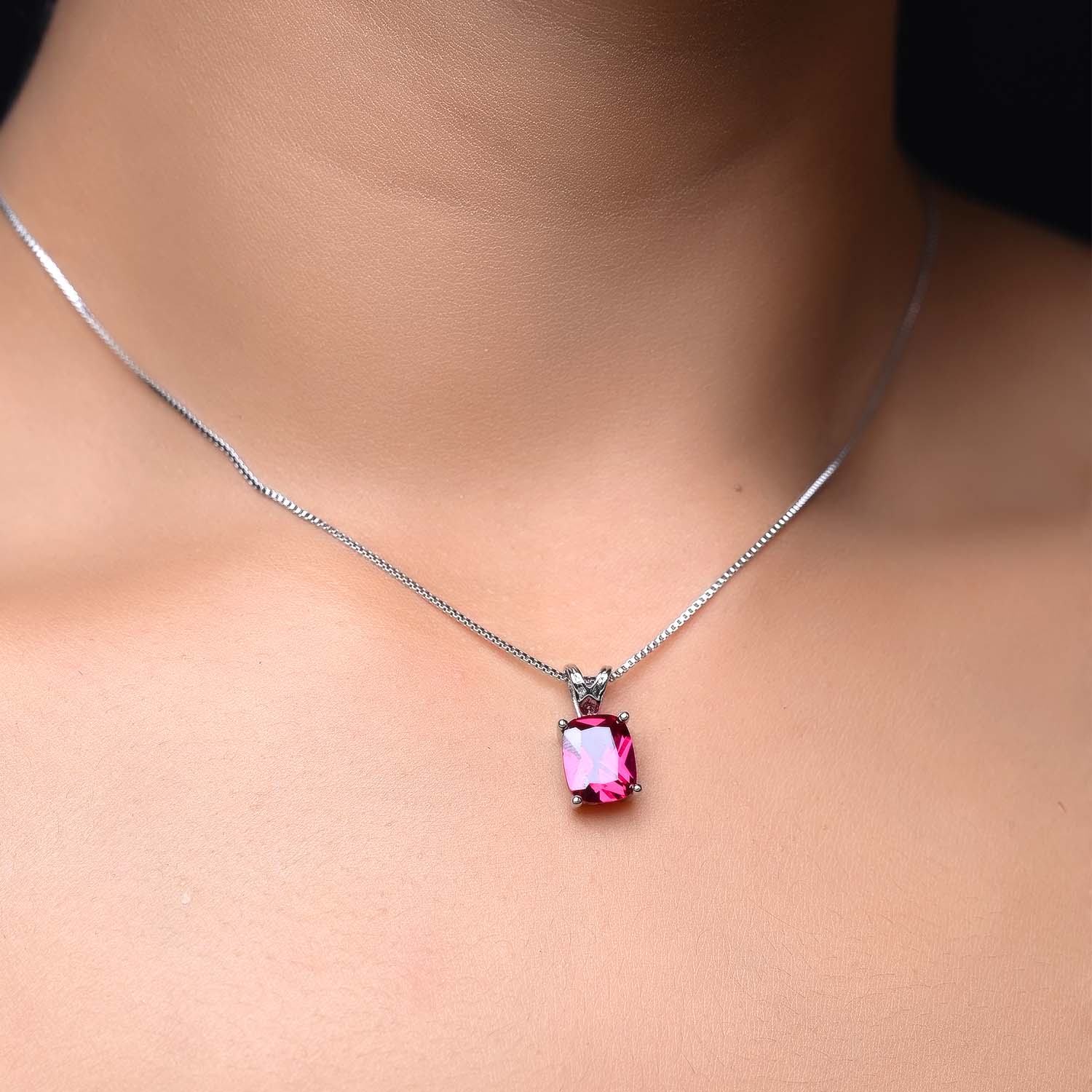 Jayda Ruby Semiprecious Pendant With Silver Chain - qivii