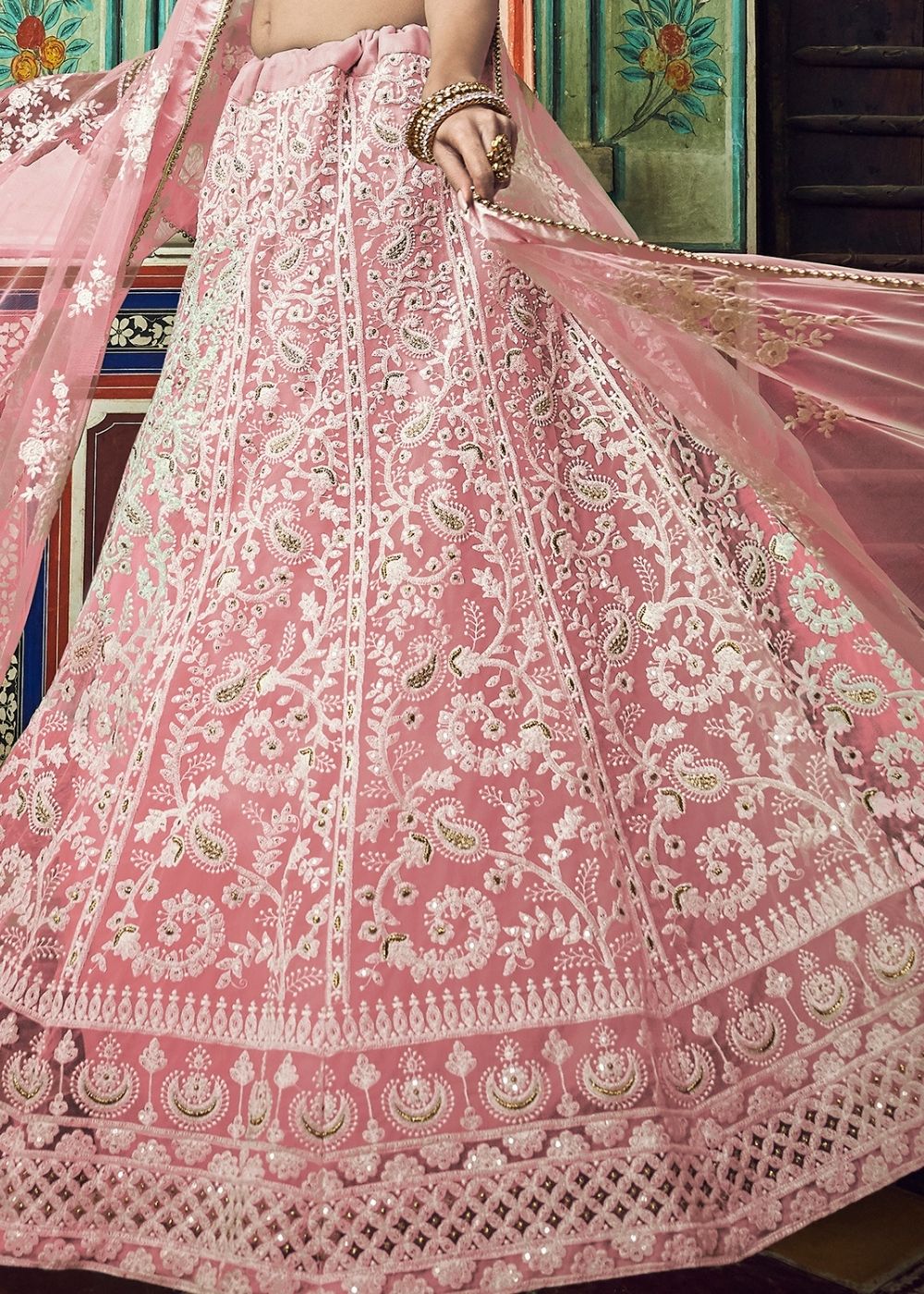 Crepe Pink Soft Net Lehenga Choli with Thread & Pearl work | Ready To Wear - qivii
