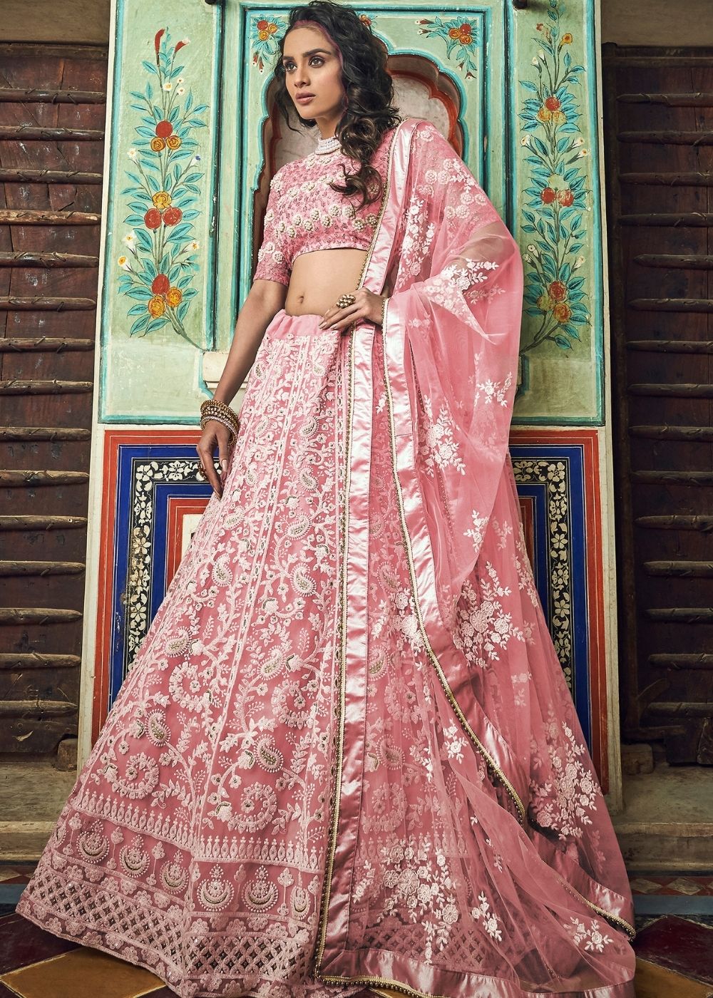 Crepe Pink Soft Net Lehenga Choli with Thread & Pearl work | Ready To Wear - qivii