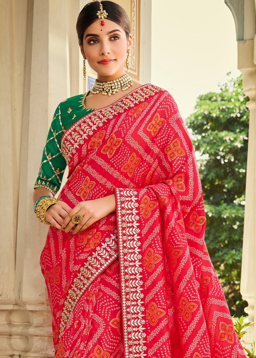 Ruby Pink Woven Banarasi Silk Saree with Embroidered Blouse - qivii