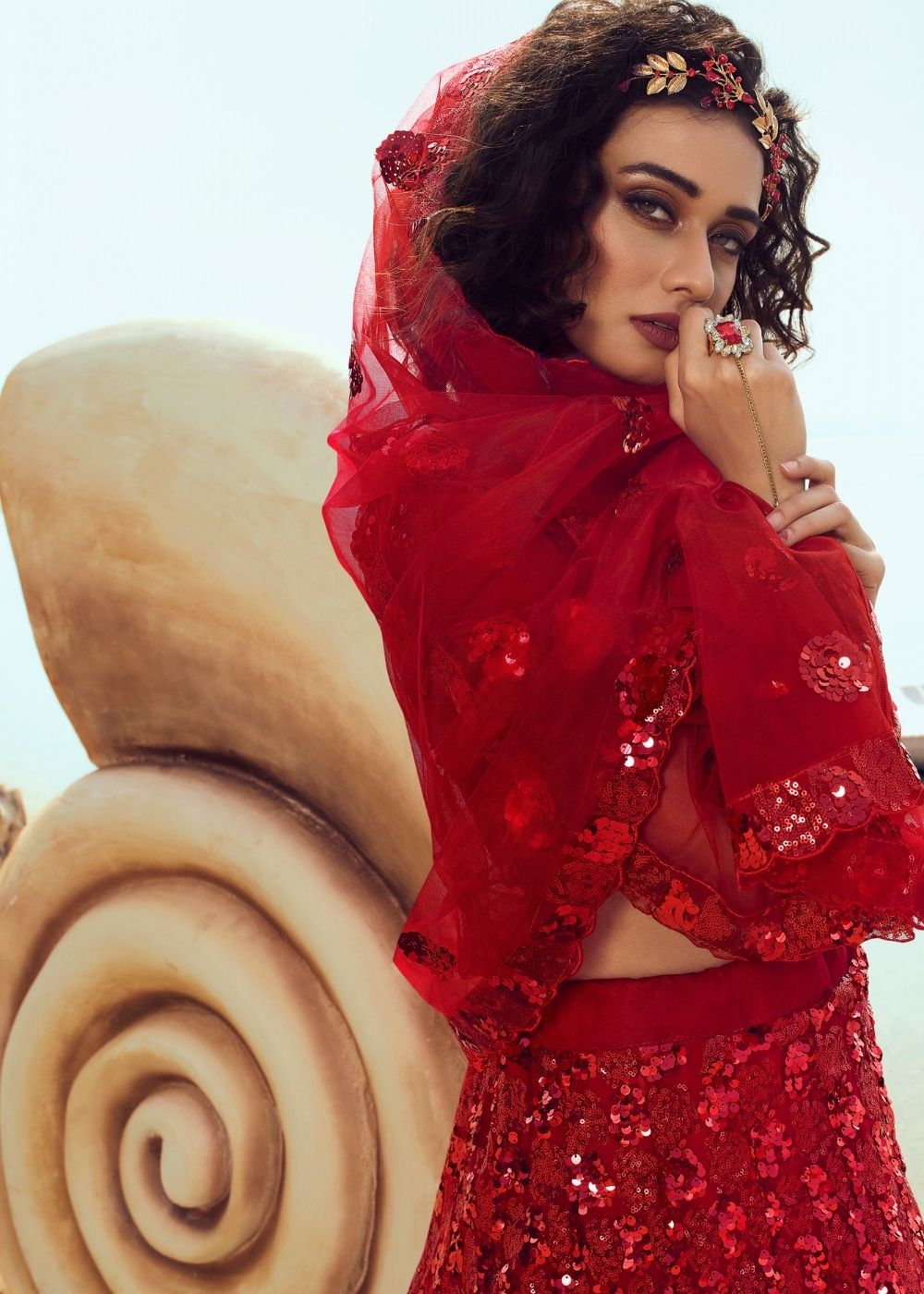 Candy Red Soft Net Designer Lehenga Choli with overall Sequins work | Ready To Wear - qivii