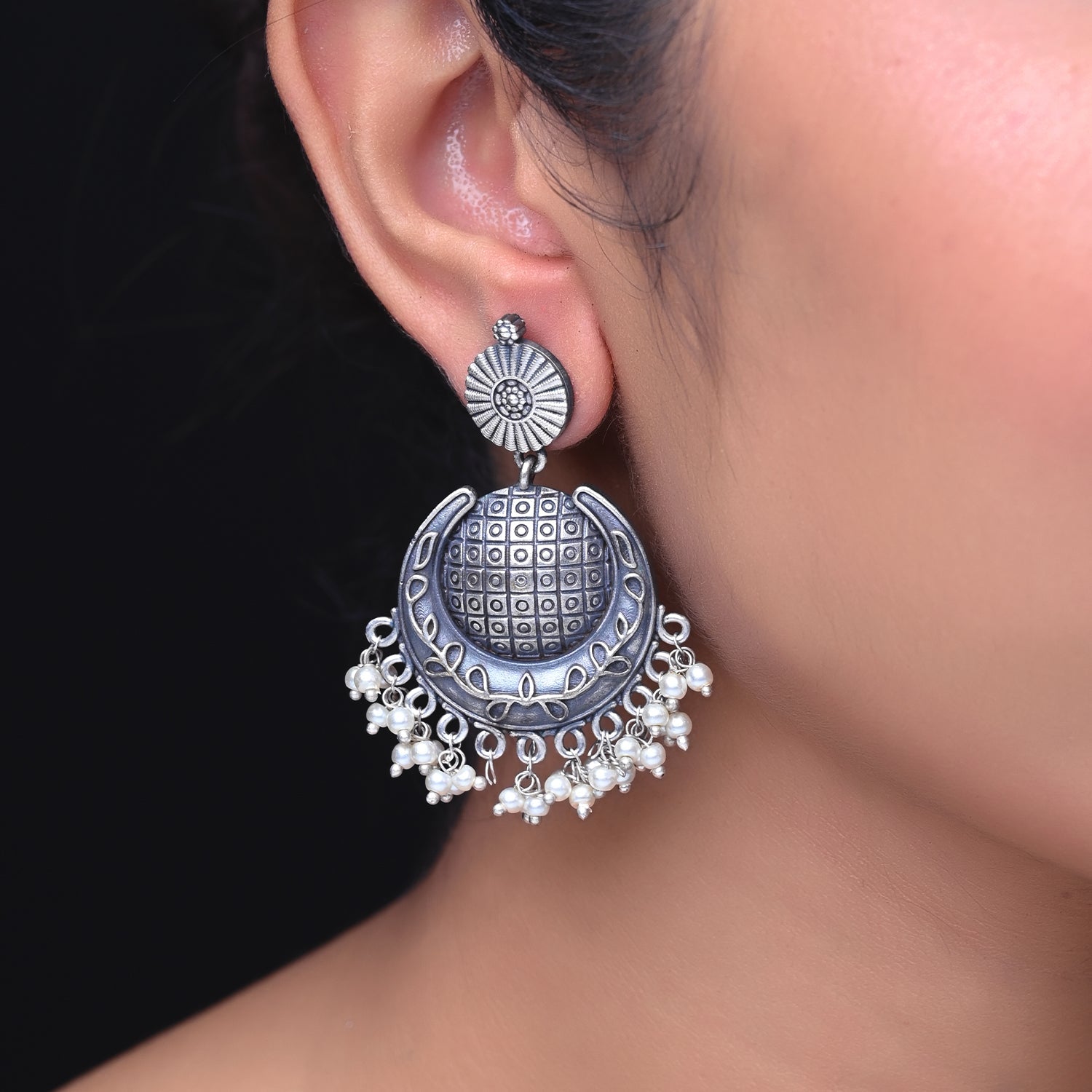 Subhadra Oxidised Earrings Chandbali Style - qivii