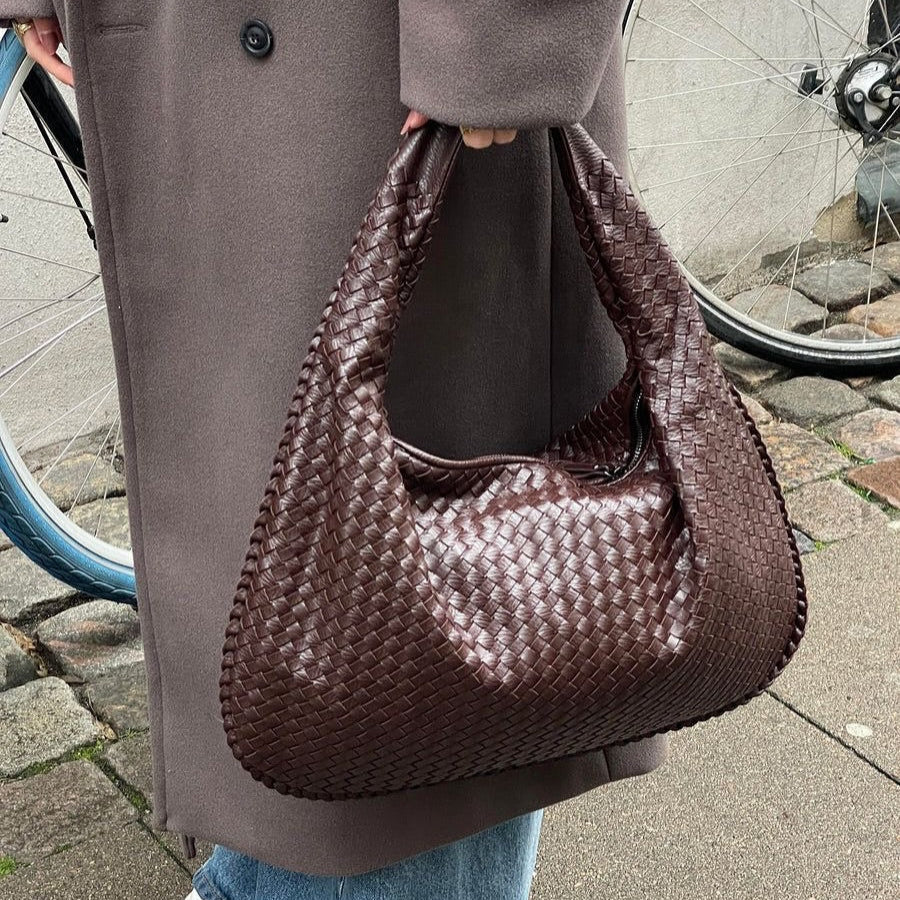 Ounamei Vintage Woven Vegan Leather Hobo Bag Large Shoulder Handbag for Women
