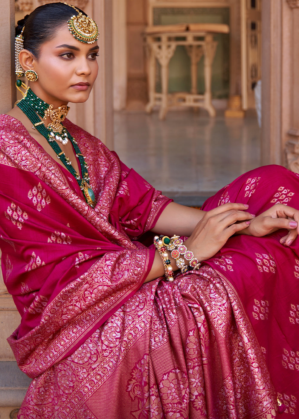 Rose Pink Zari Woven Soft Banarasi Silk Saree - qivii