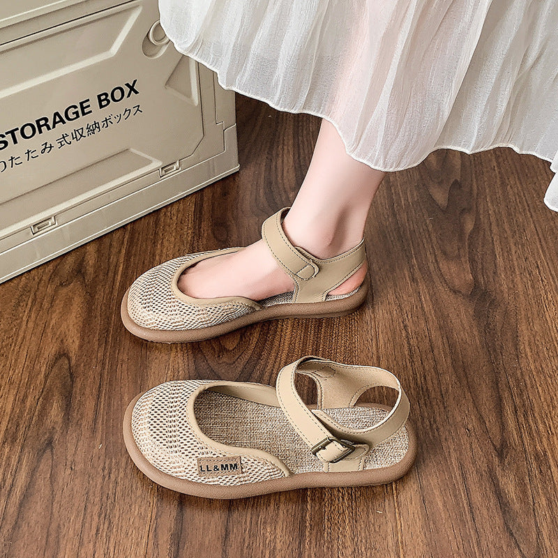 Women’s Mirelle Linen Mesh Closed-Toe Roman Sandals – Effortless Lightweight Everyday Comfort Flats (US 4–10)