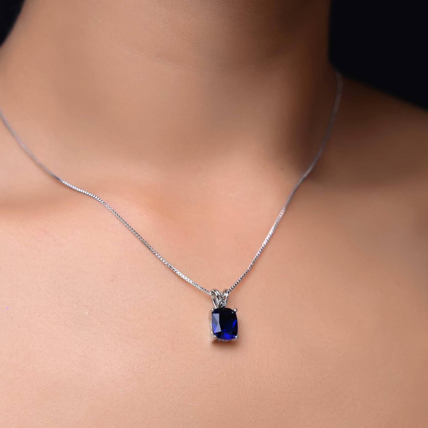 Lina Navy Blue Semiprecious Pendant With Silver Chain - qivii