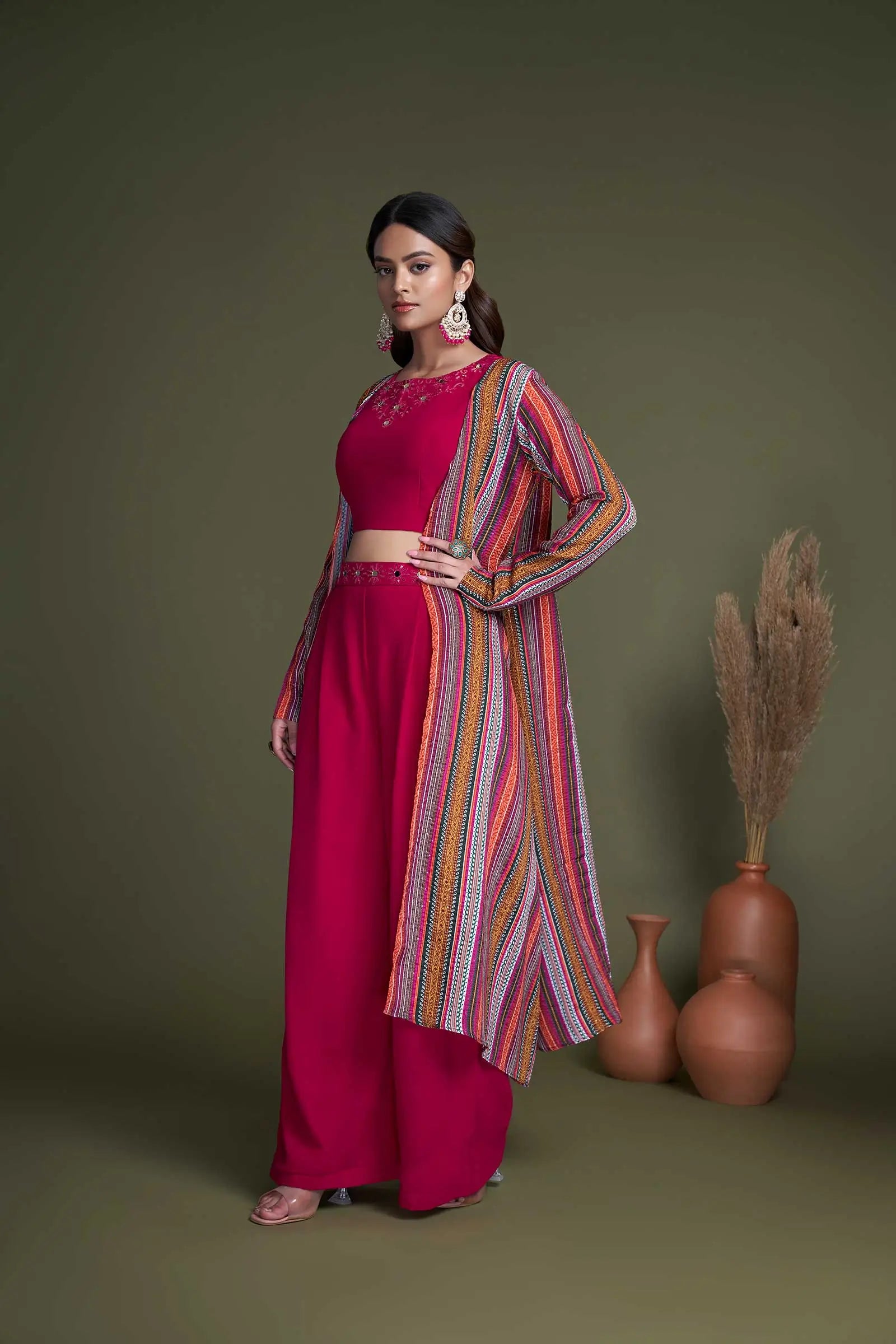 Rani Pink Georgette Embroidery Work Co-ord Set